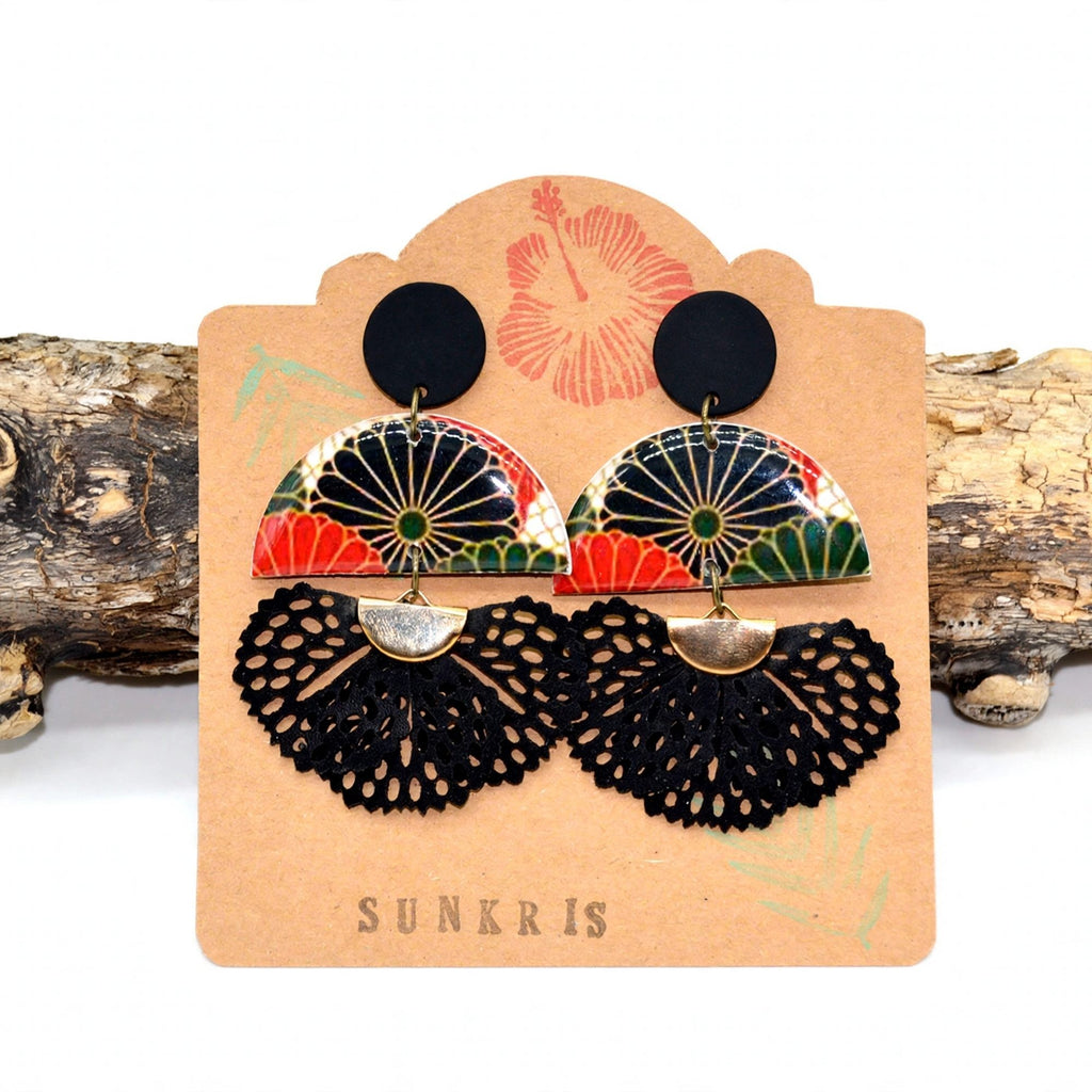 Boucles d'oreilles éventail japonais demi-lune