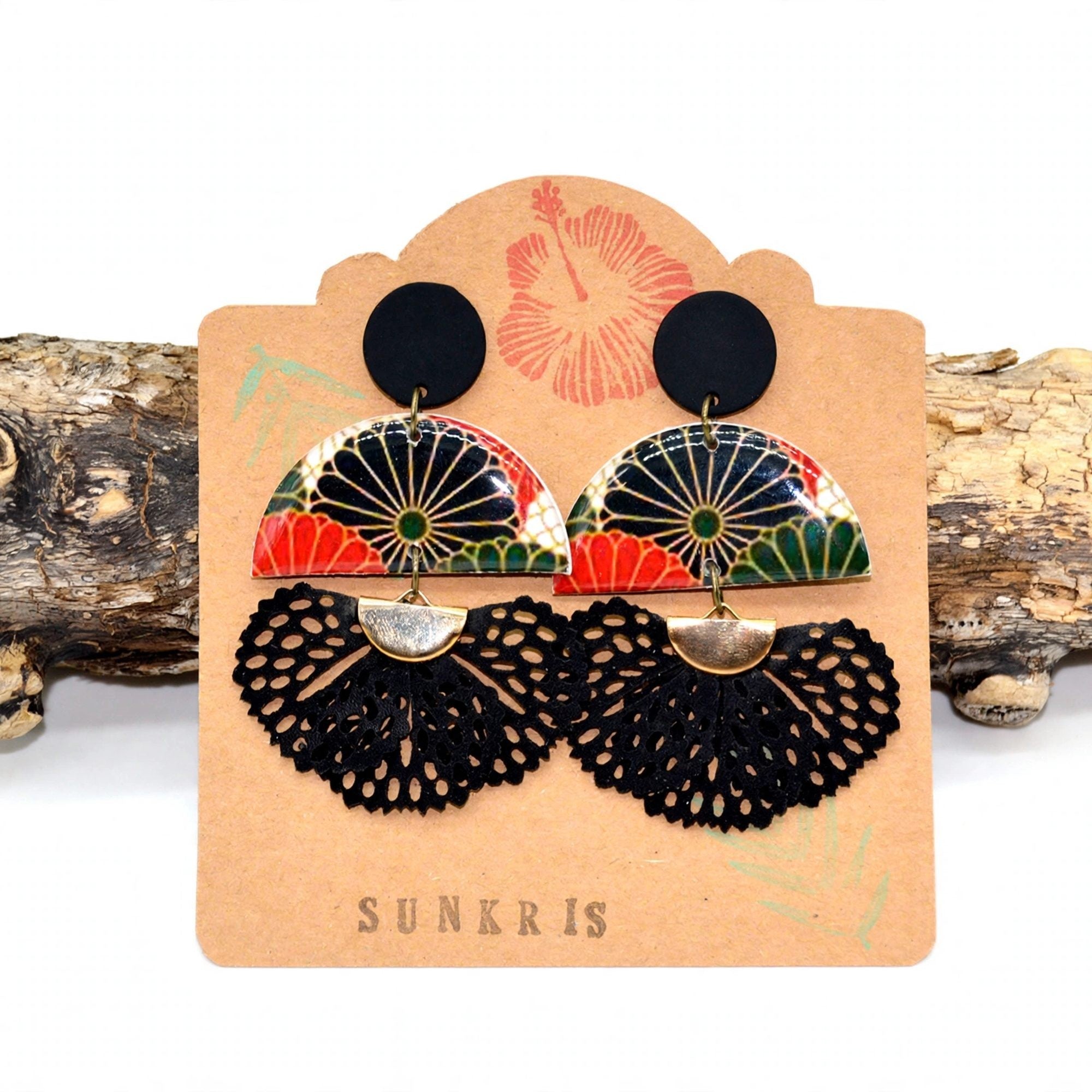 Boucles d'oreilles éventail japonais demi-lune