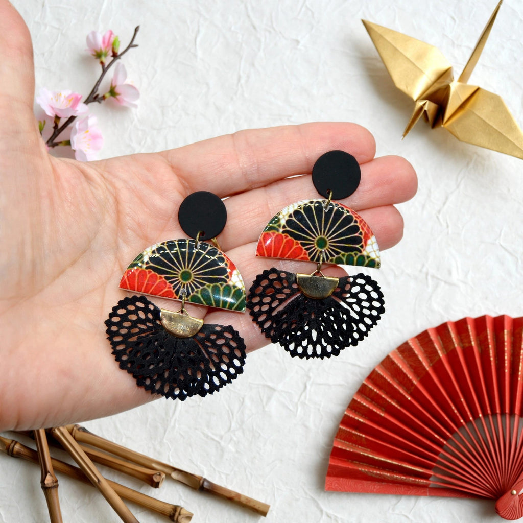 Boucles d'oreilles éventail japonais demi-lune
