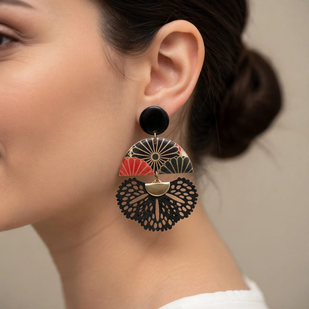 Boucles d'oreilles éventail japonais demi-lune