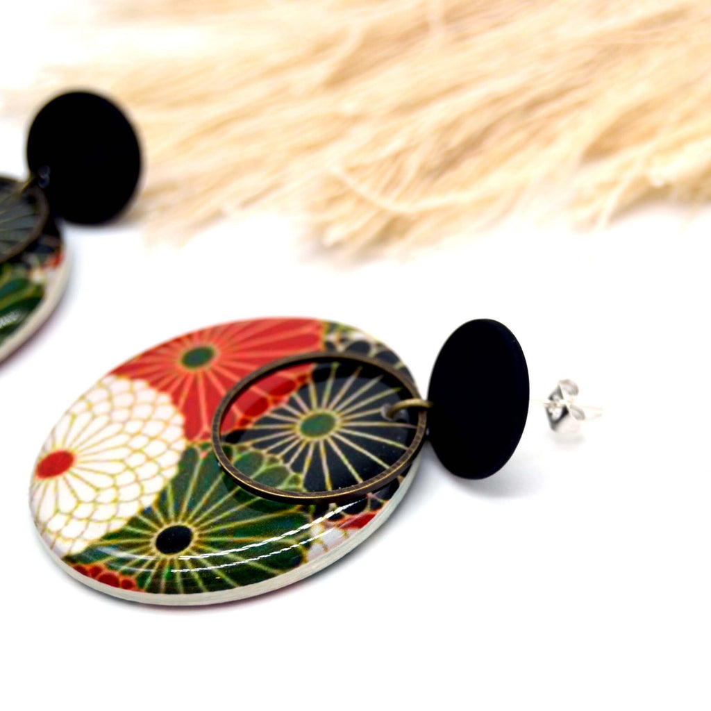 Boucles d'oreilles éventail japonais rondes