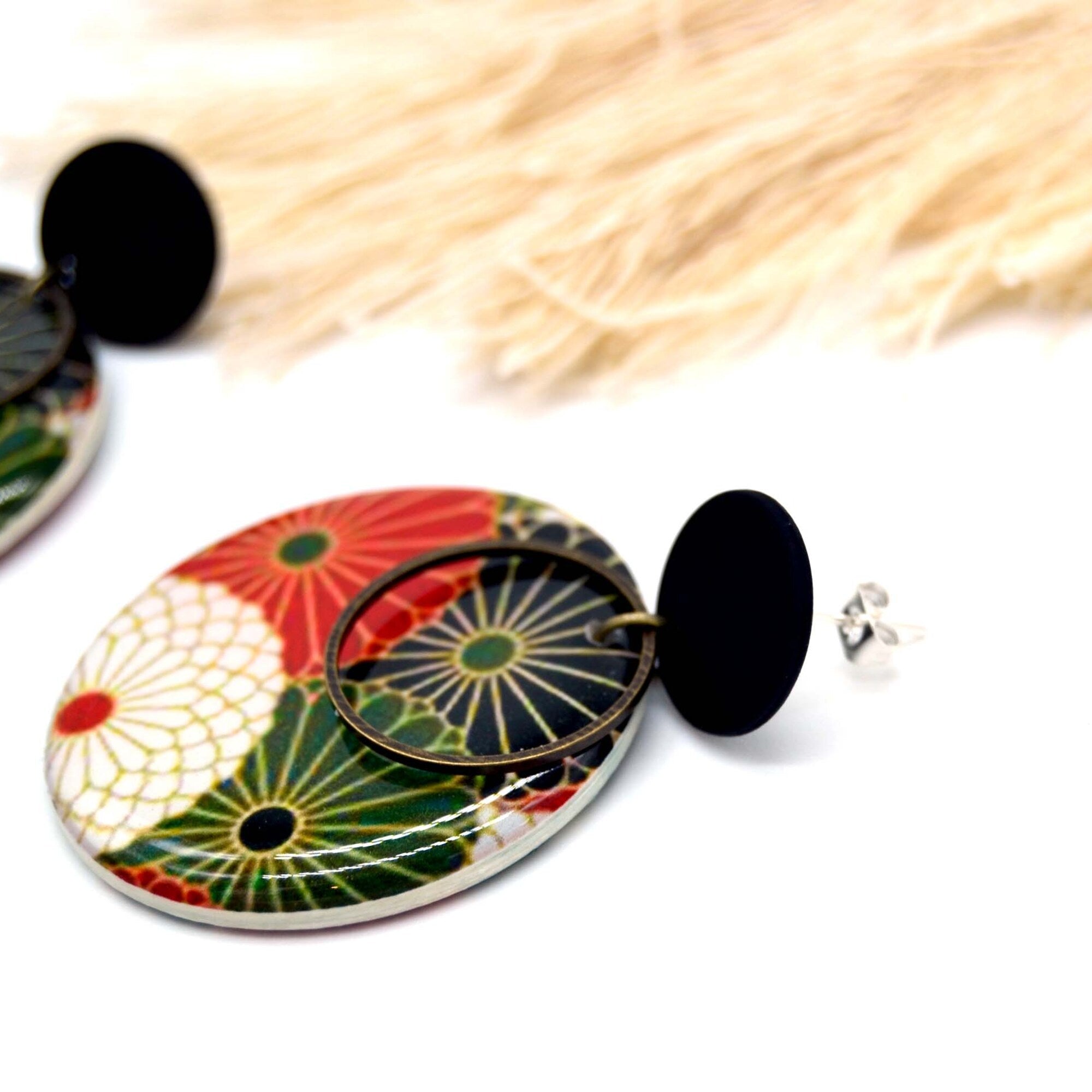 Boucles d'oreilles éventail japonais rondes