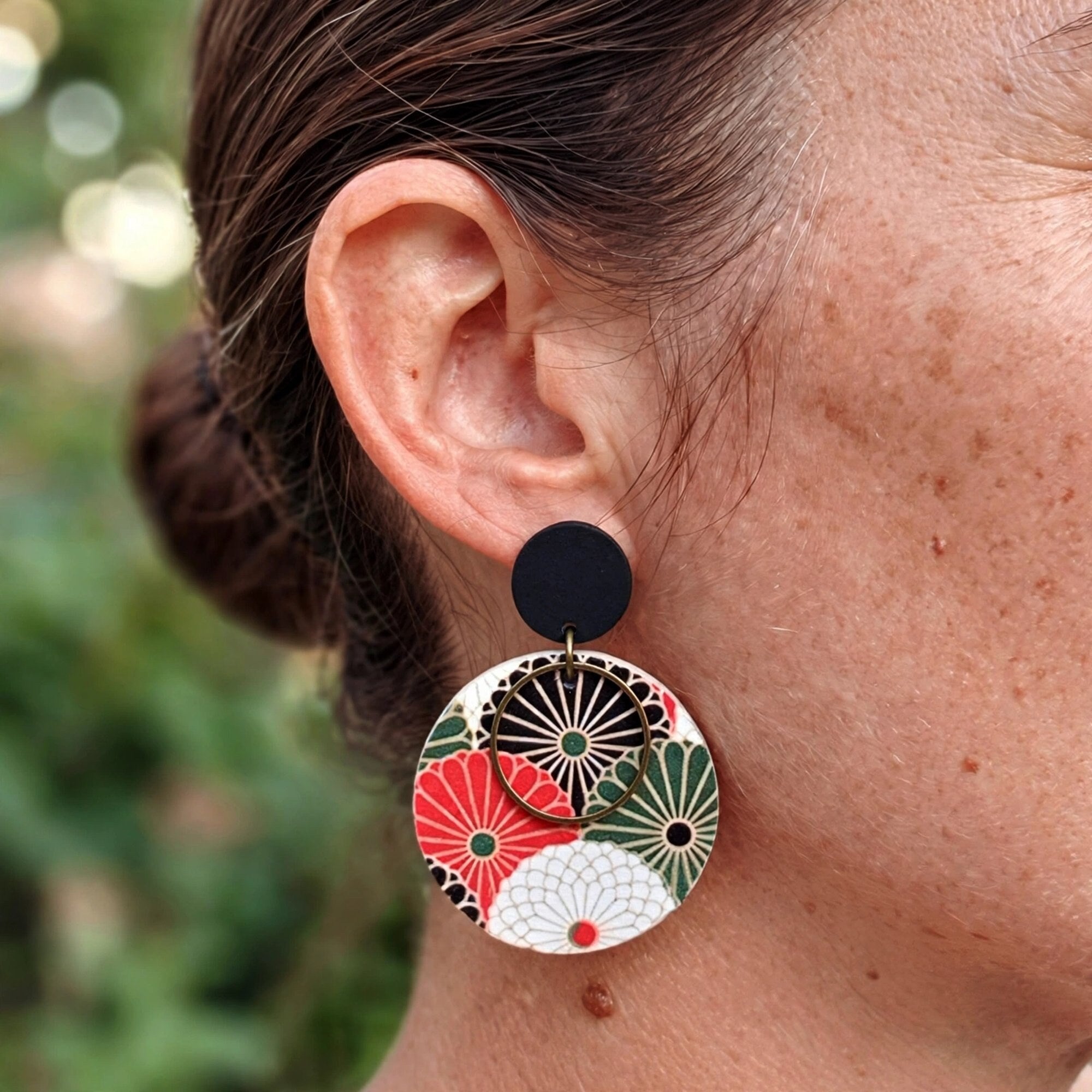 Boucles d'oreilles éventail japonais rondes