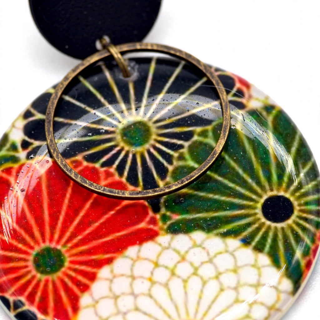 Boucles d'oreilles éventail japonais rondes