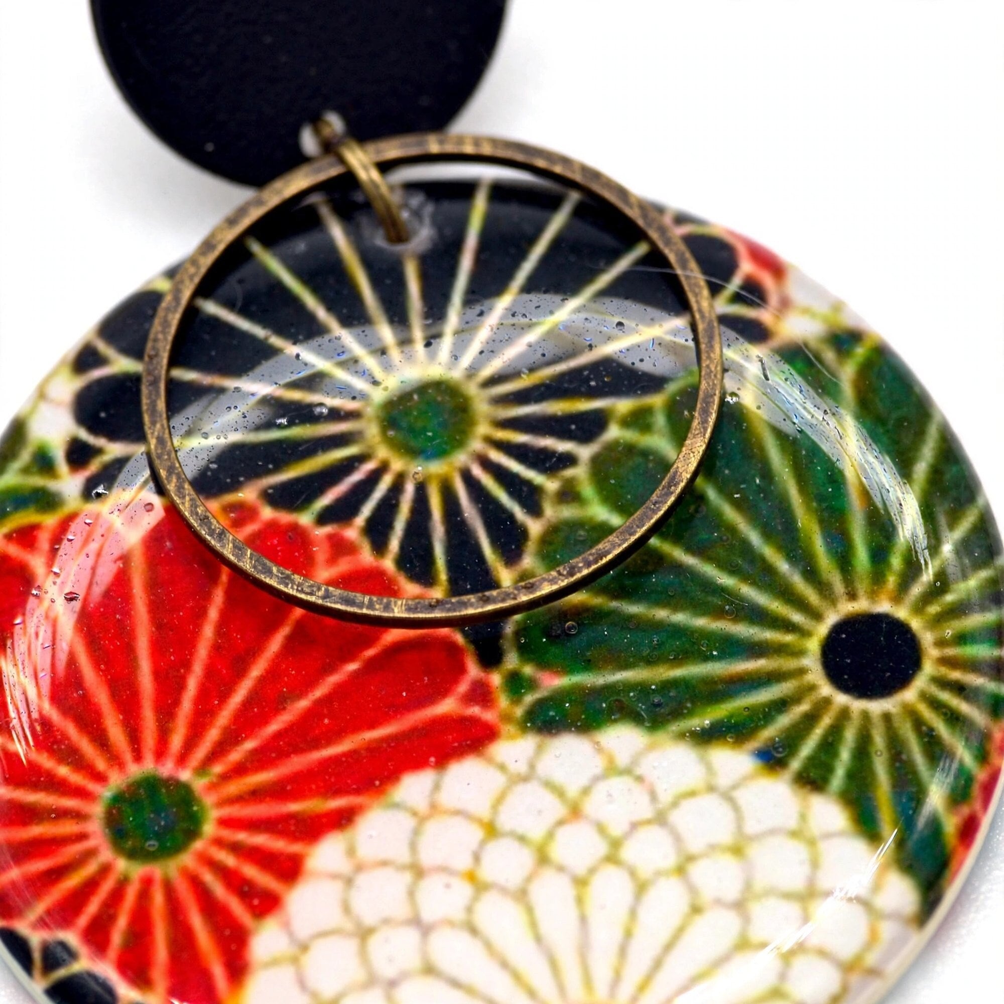Boucles d'oreilles éventail japonais rondes