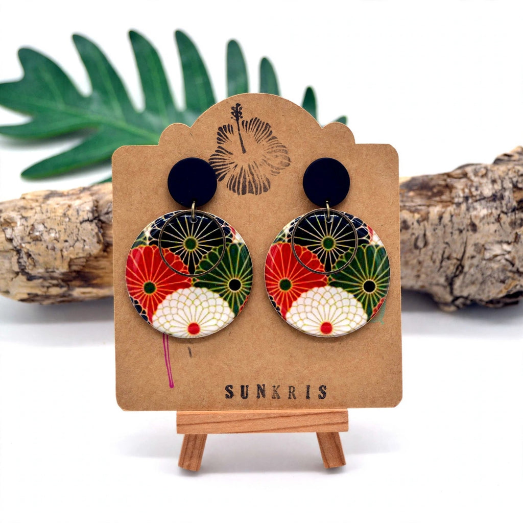 Boucles d'oreilles éventail japonais rondes