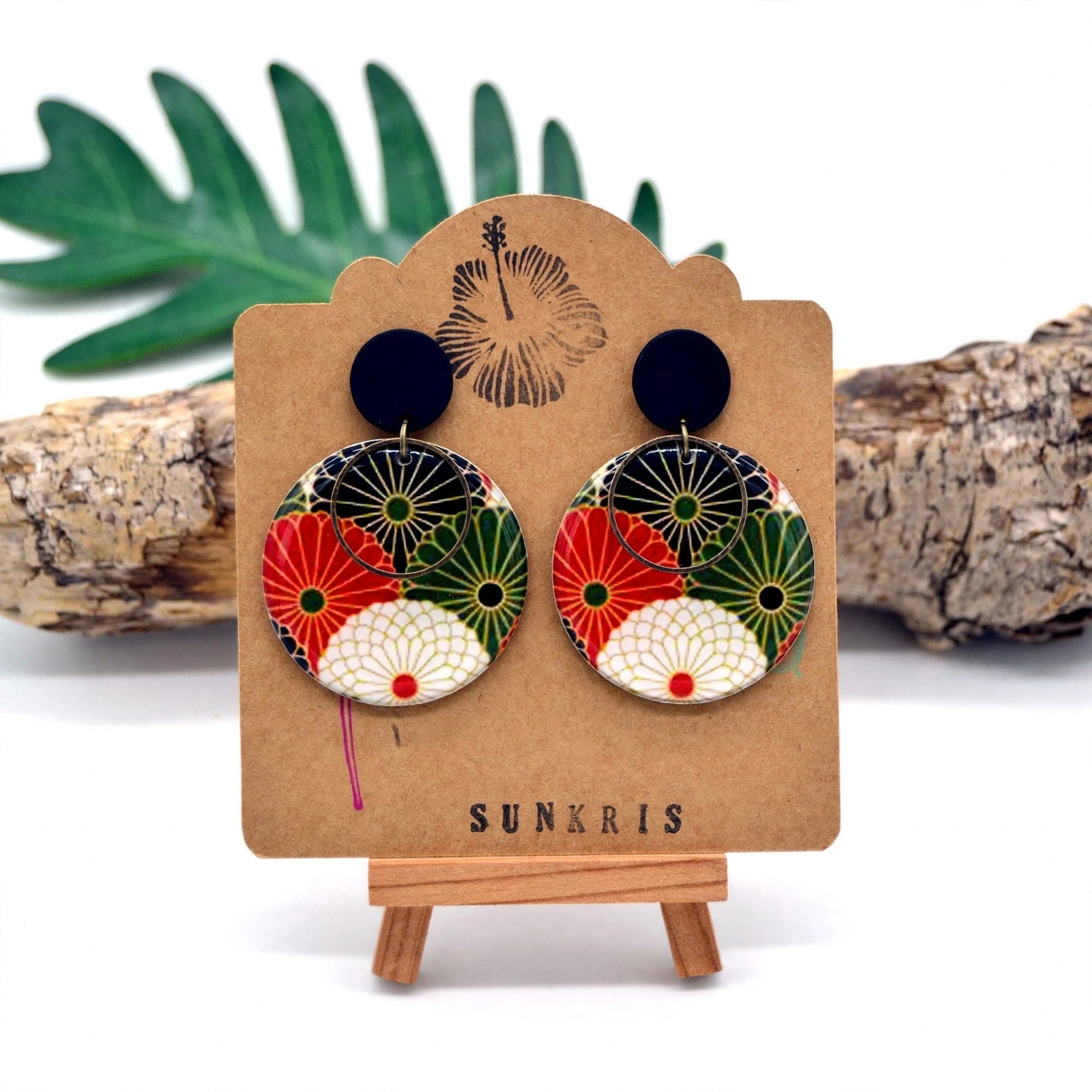 Boucles d'oreilles éventail japonais rondes