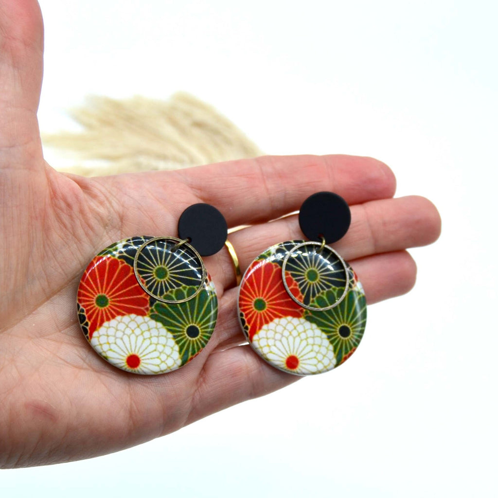 Boucles d'oreilles éventail japonais rondes