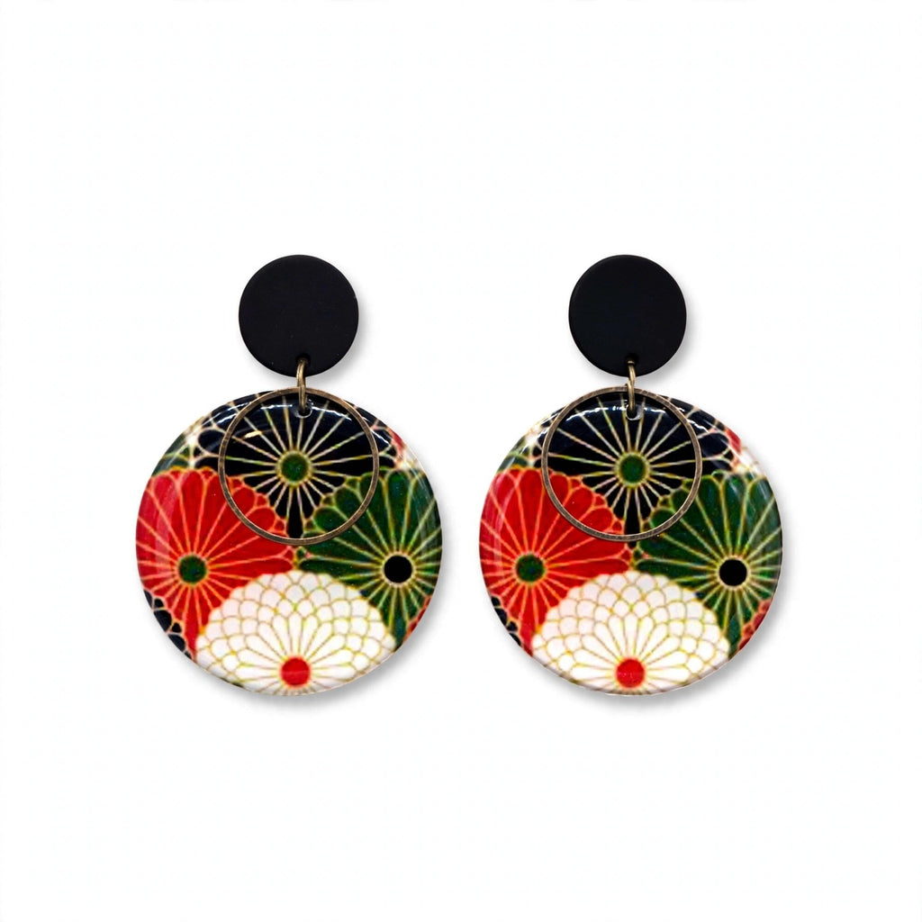 Boucles d'oreilles éventail japonais rondes