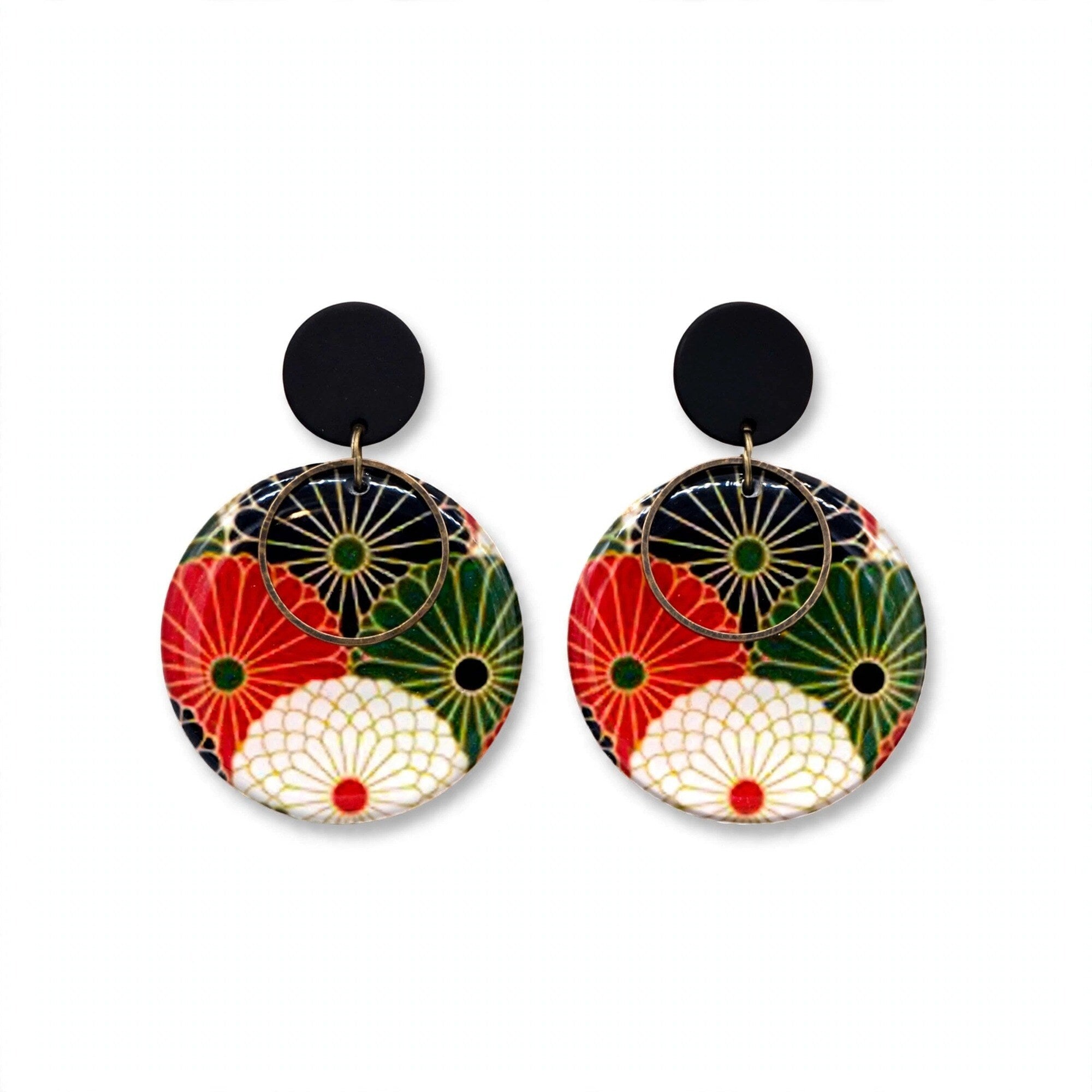 Boucles d'oreilles éventail japonais rondes