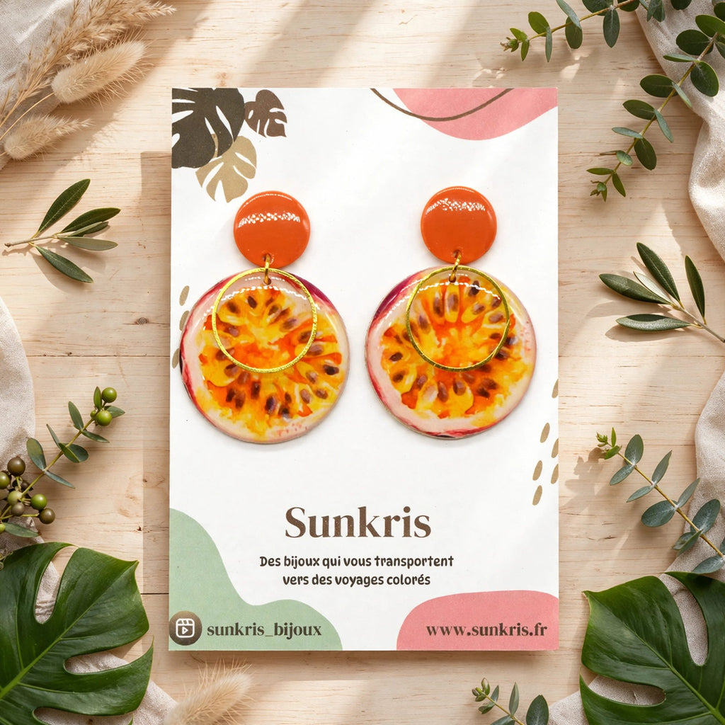 Boucles d'oreilles fruit de la passion