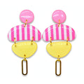 Boucles d'oreilles galet jaune rayé rose