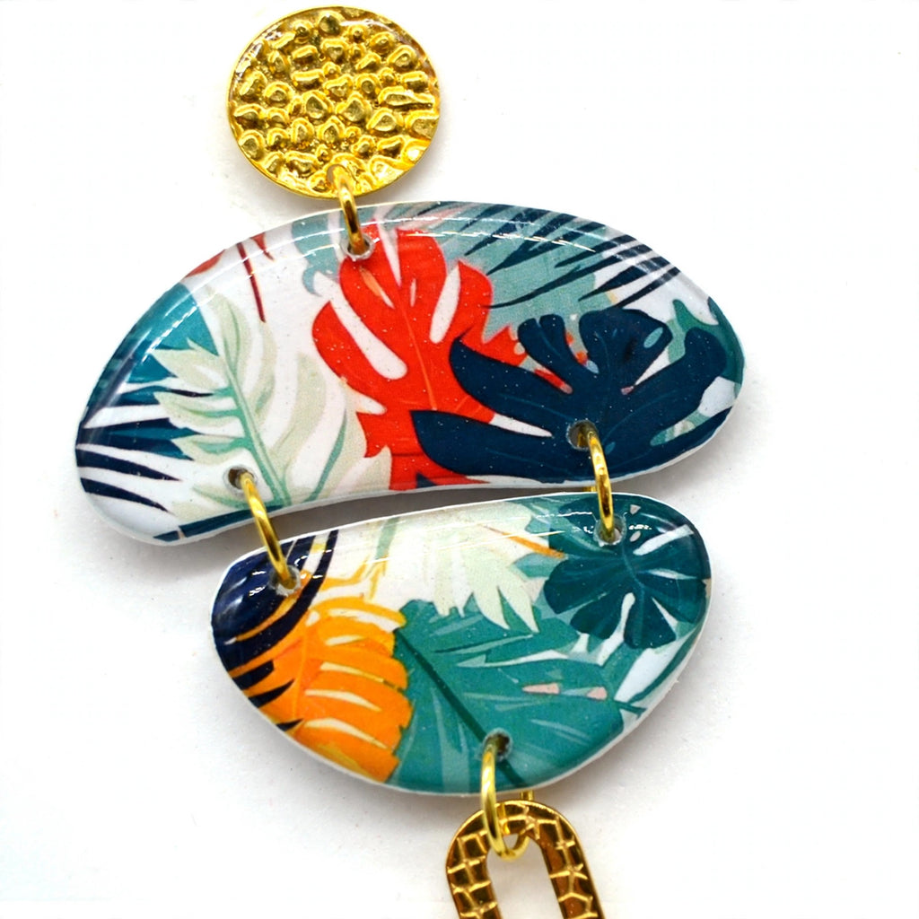 Boucles d'oreilles galet tropical monstera