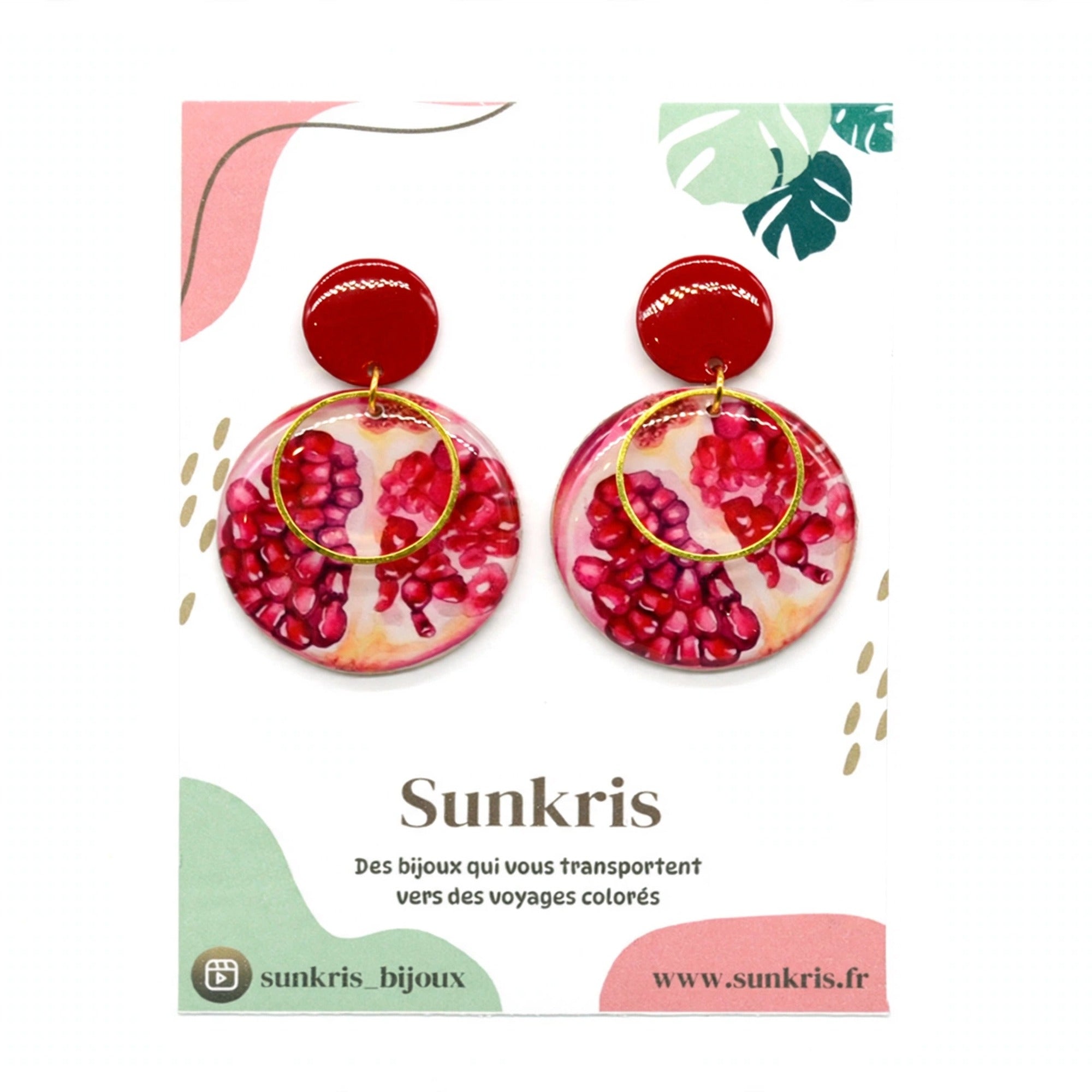 Boucles d'oreilles grenade rouge