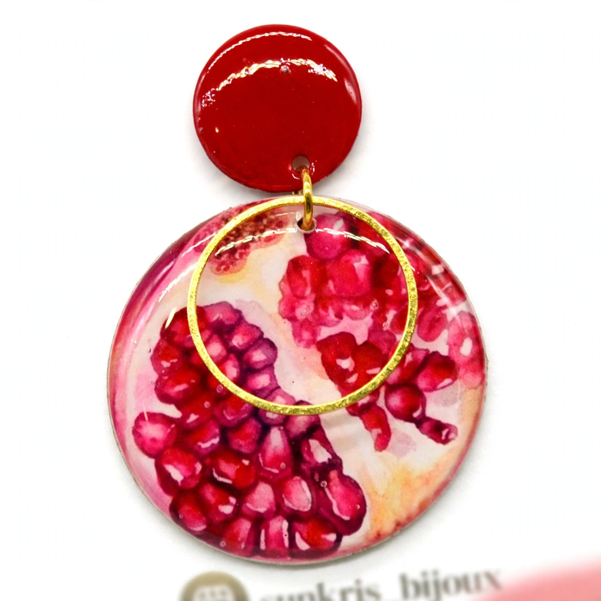 Boucles d'oreilles grenade rouge