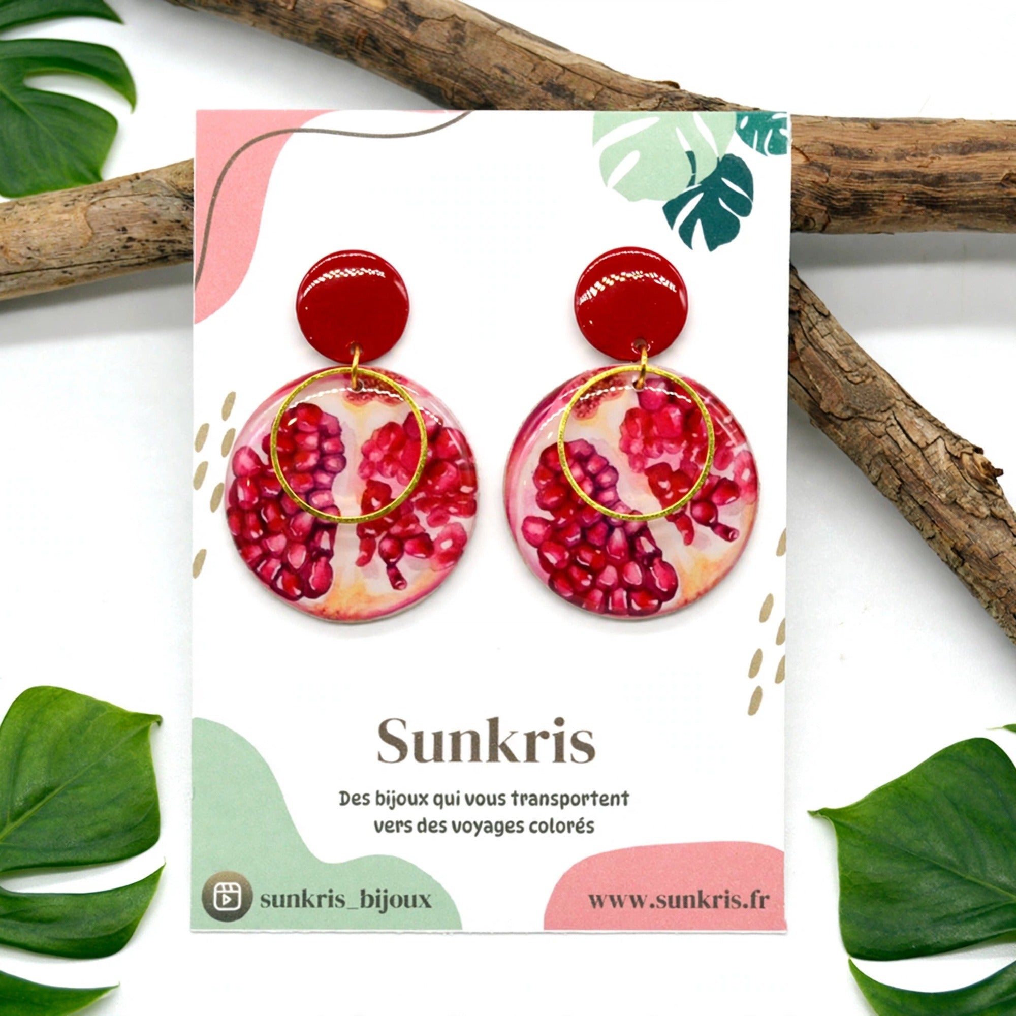 Boucles d'oreilles grenade rouge