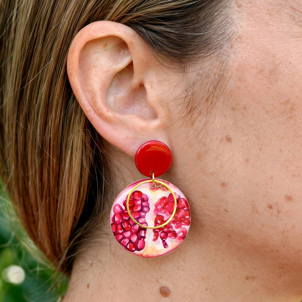 Boucles d'oreilles grenade rouge