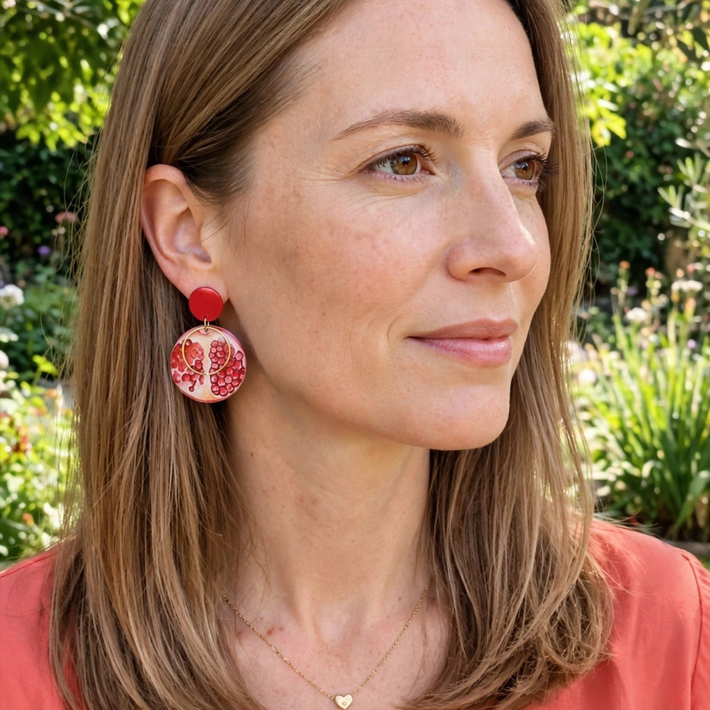 Boucles d'oreilles grenade rouge