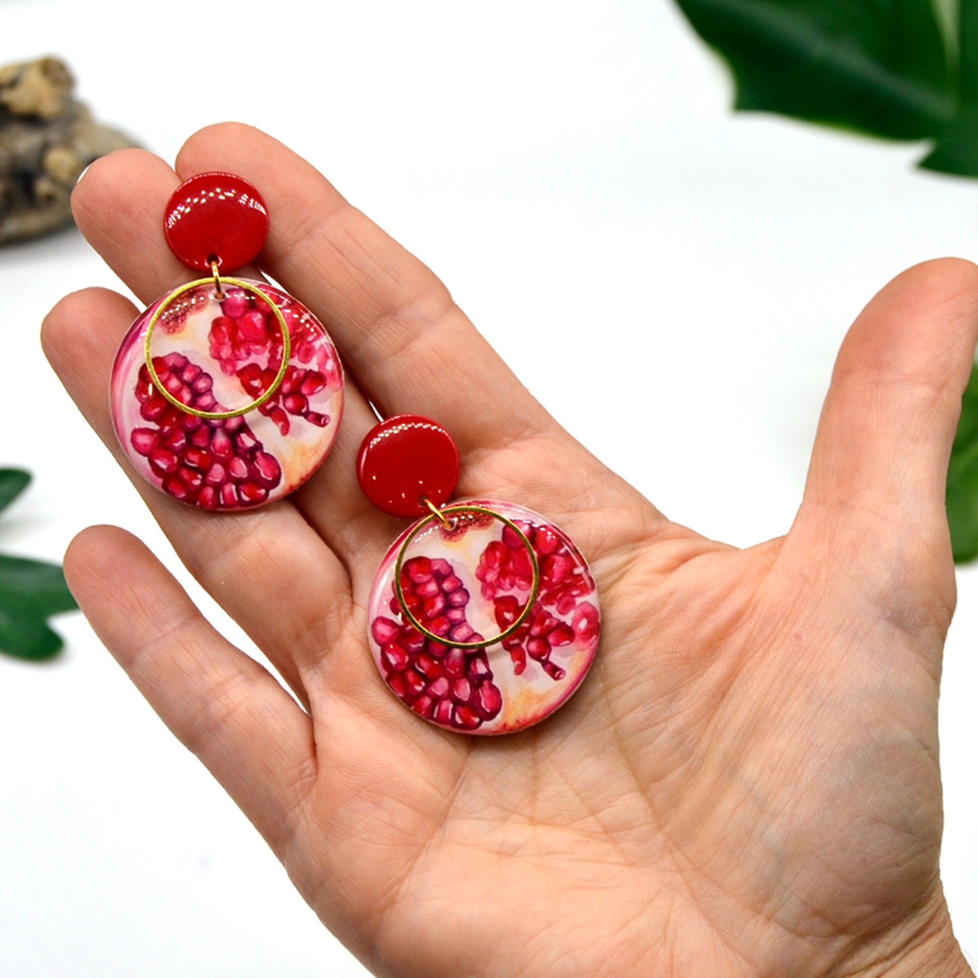 Boucles d'oreilles grenade rouge
