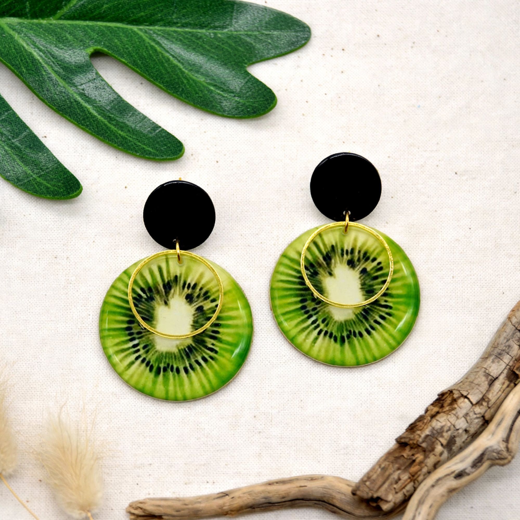 Boucles d'oreilles kiwi vert