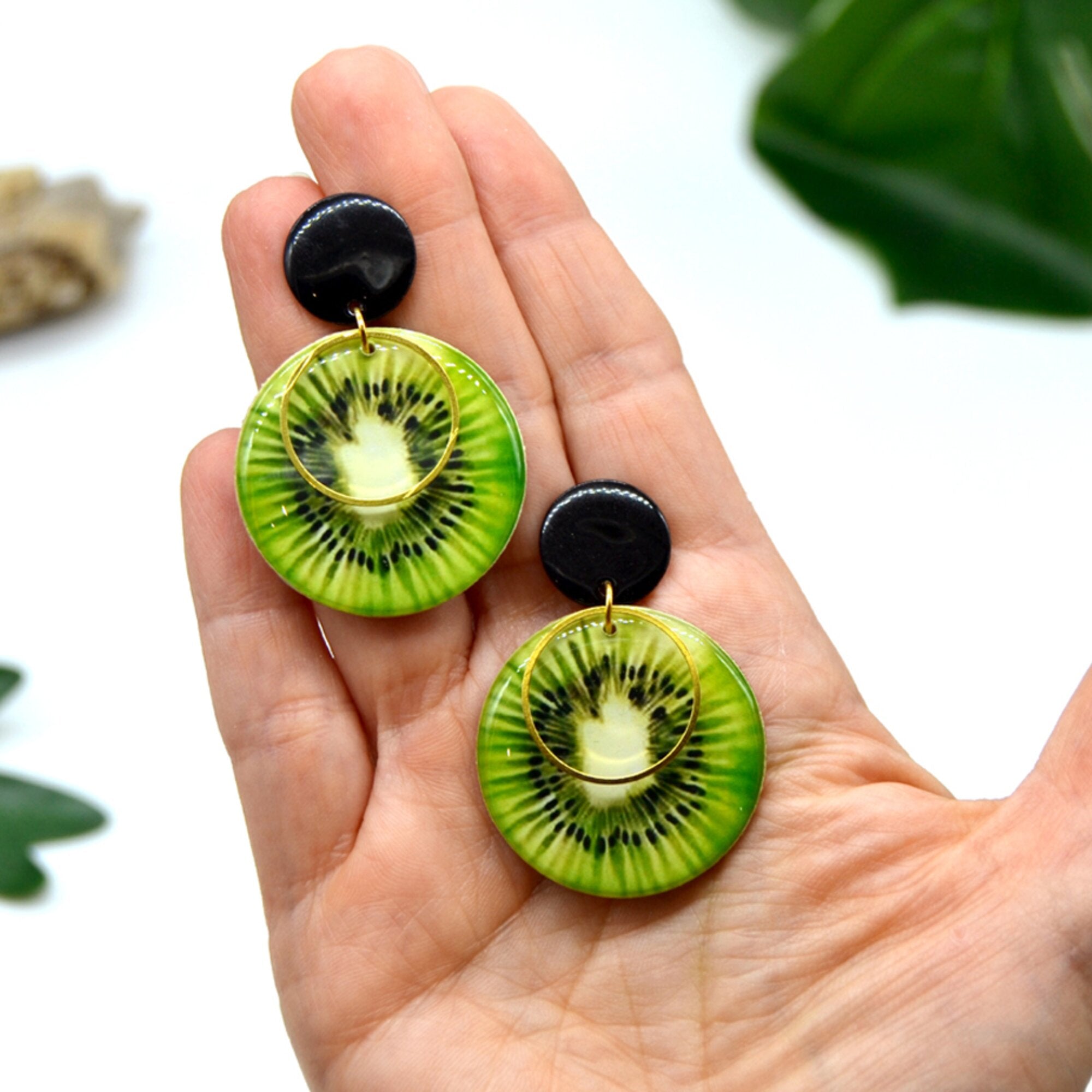 Boucles d'oreilles kiwi vert