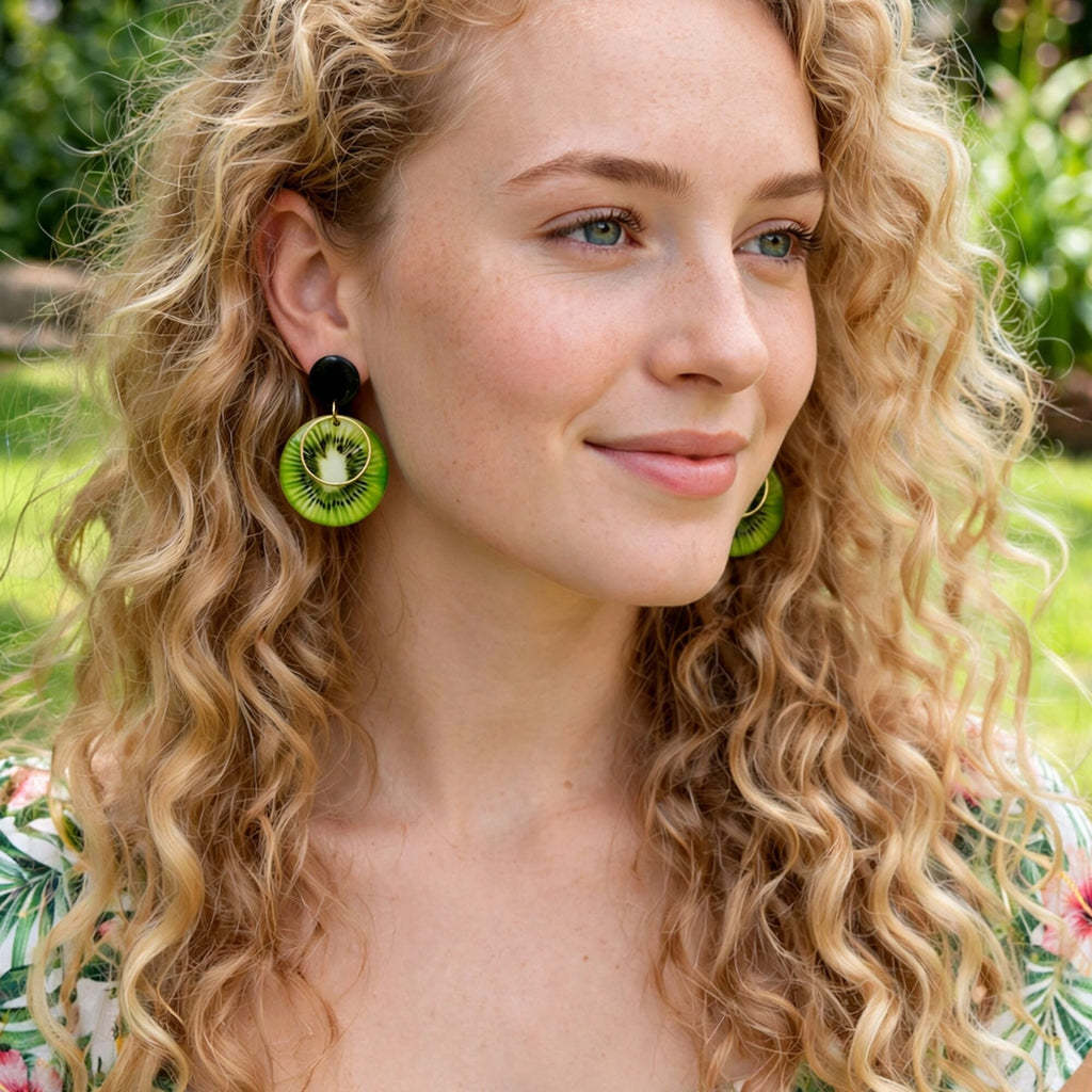 Boucles d'oreilles kiwi vert