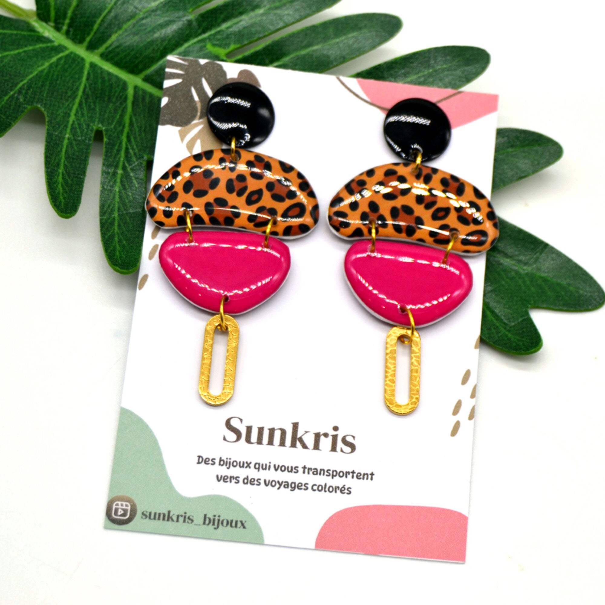 Boucles d'oreilles léopard fuchsia