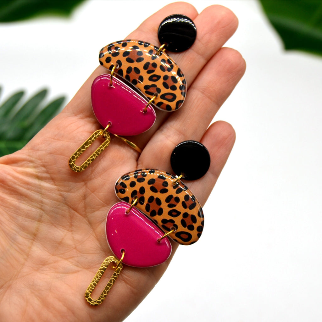 Boucles d'oreilles léopard fuchsia