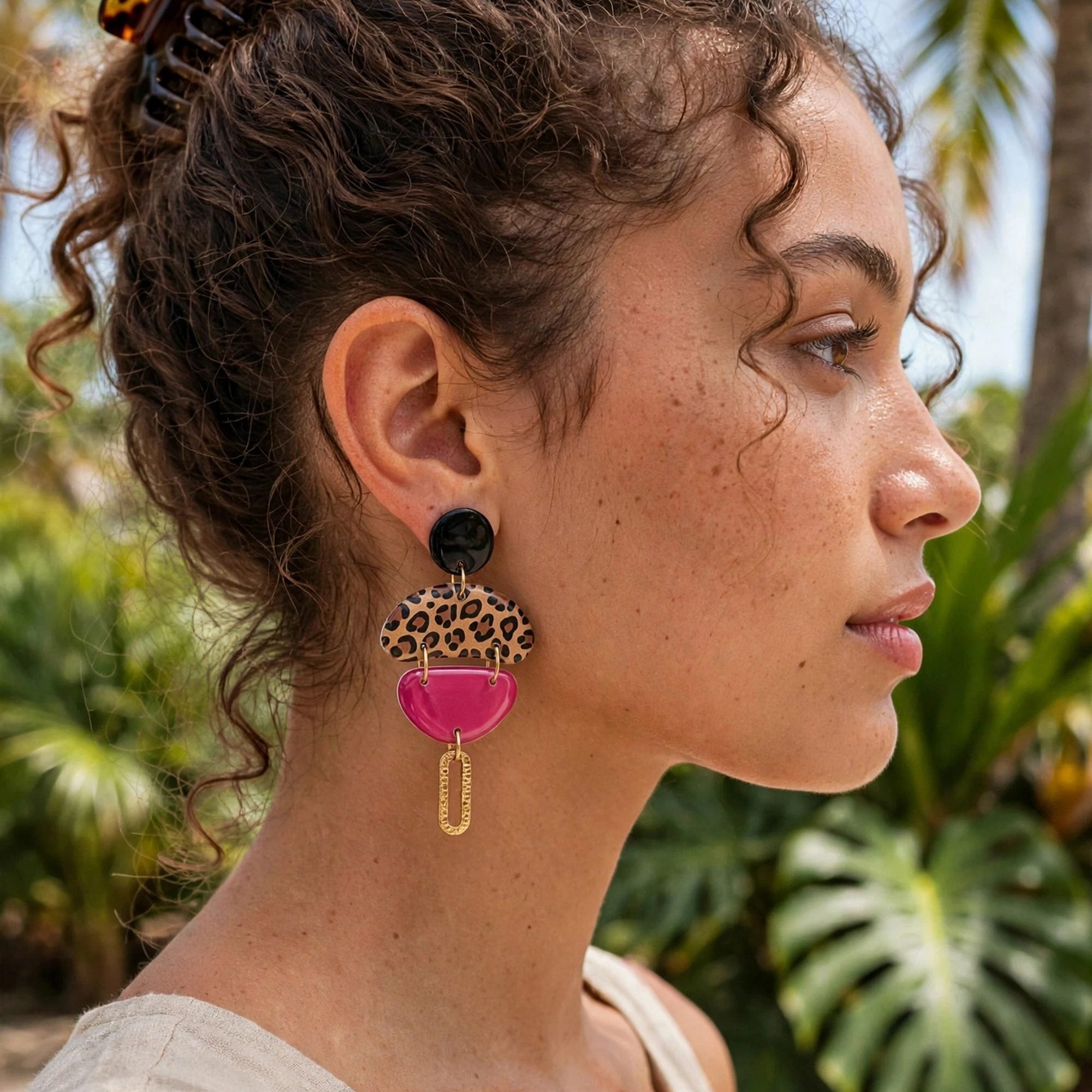 Boucles d'oreilles léopard fuchsia