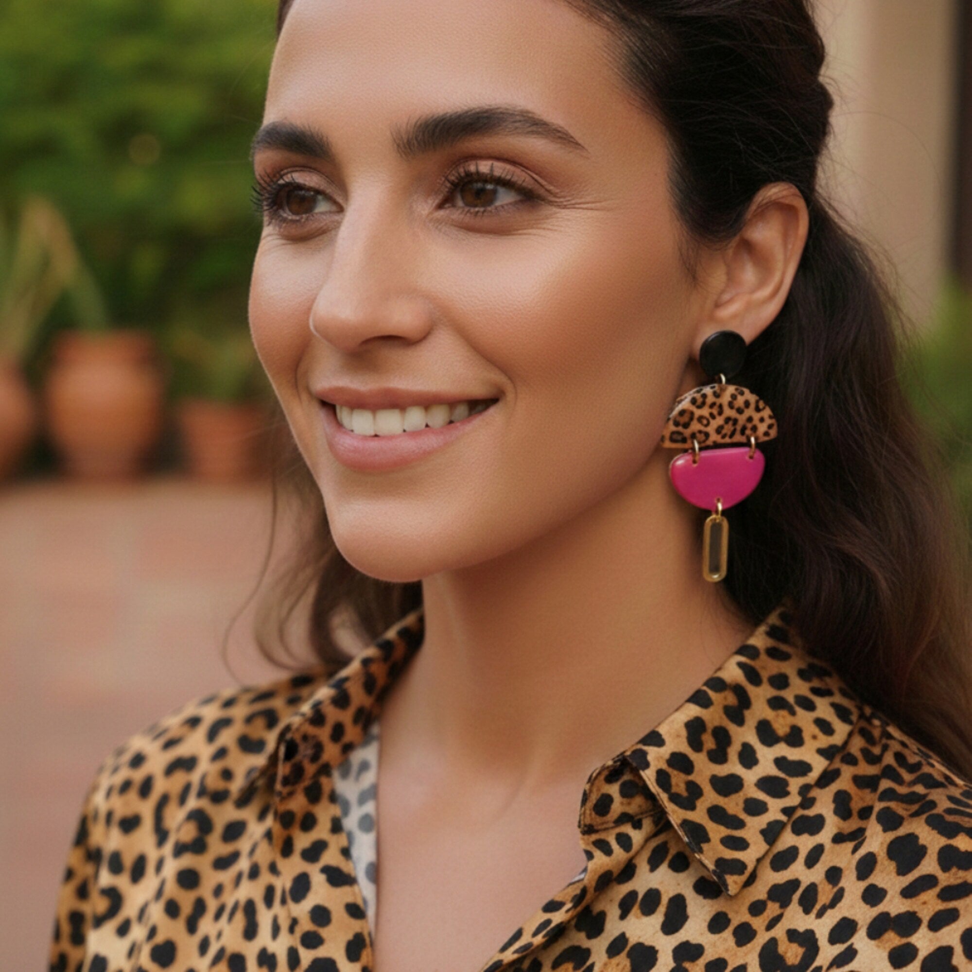 Boucles d'oreilles léopard fuchsia