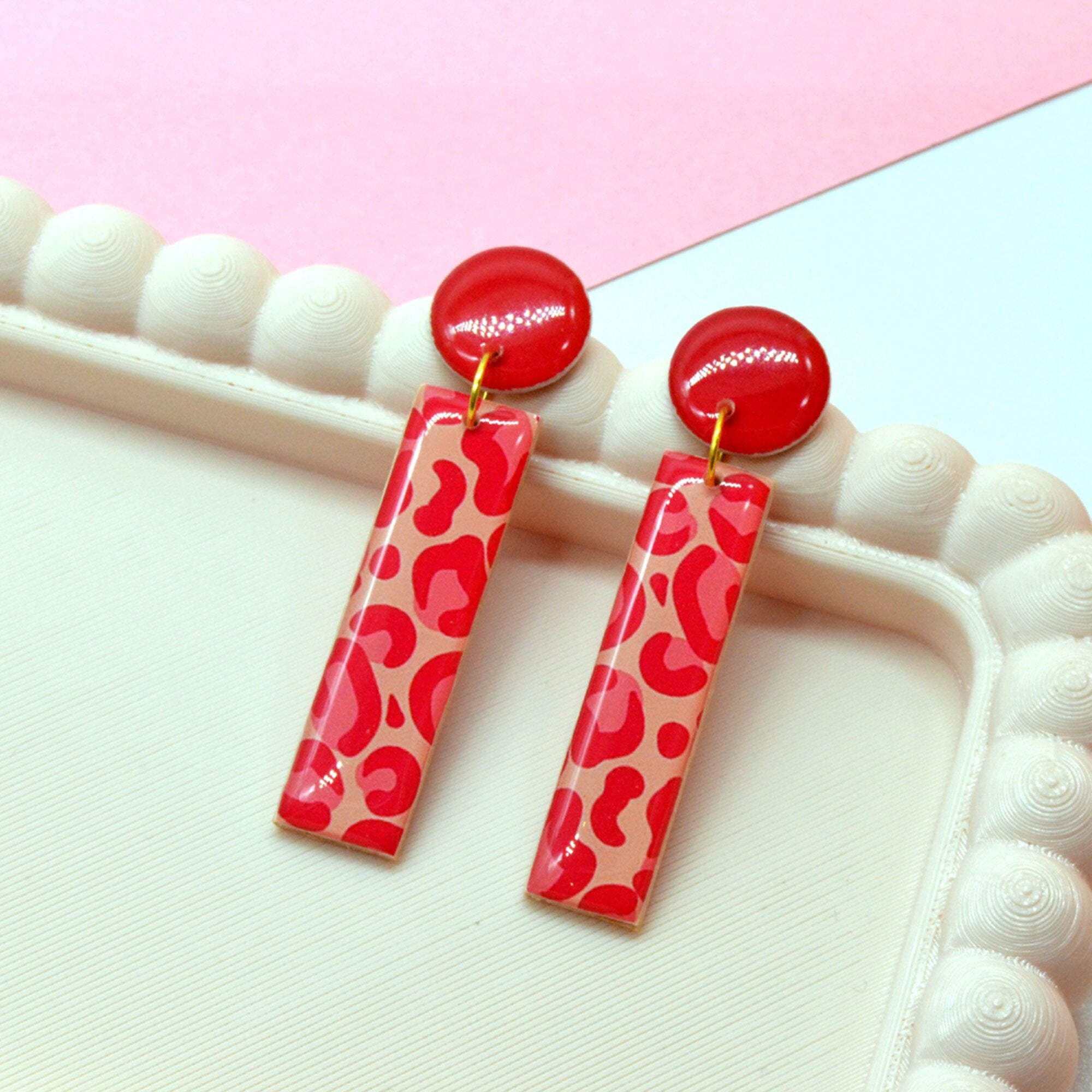 Boucles d'oreilles léopard rouge rectangle
