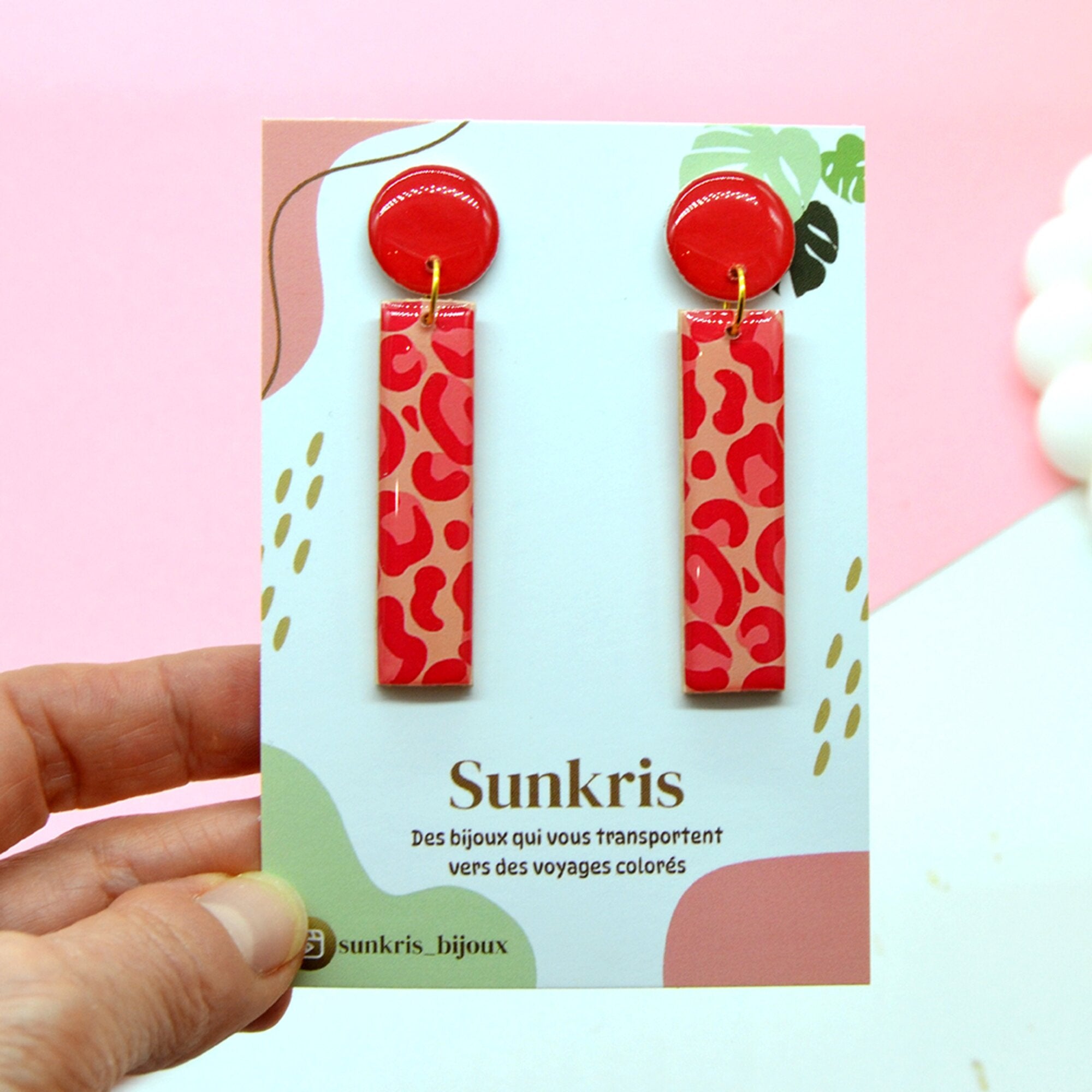 Boucles d'oreilles léopard rouge rectangle