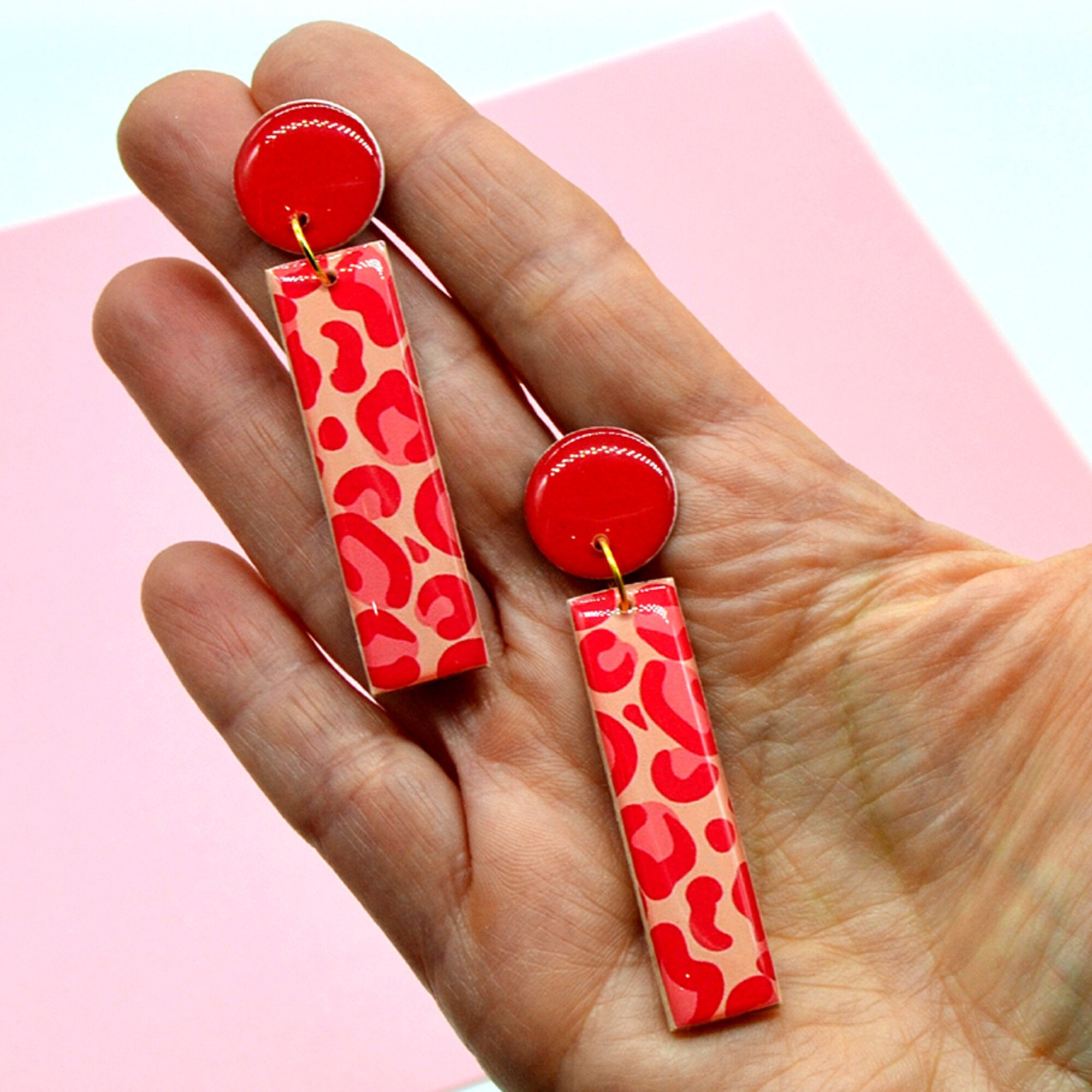 Boucles d'oreilles léopard rouge rectangle
