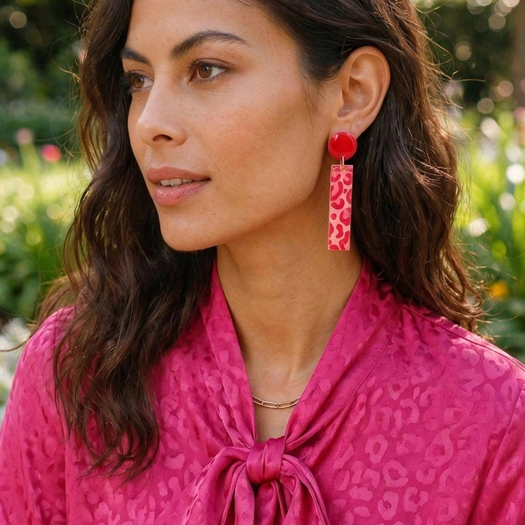 Boucles d'oreilles léopard rouge rectangle