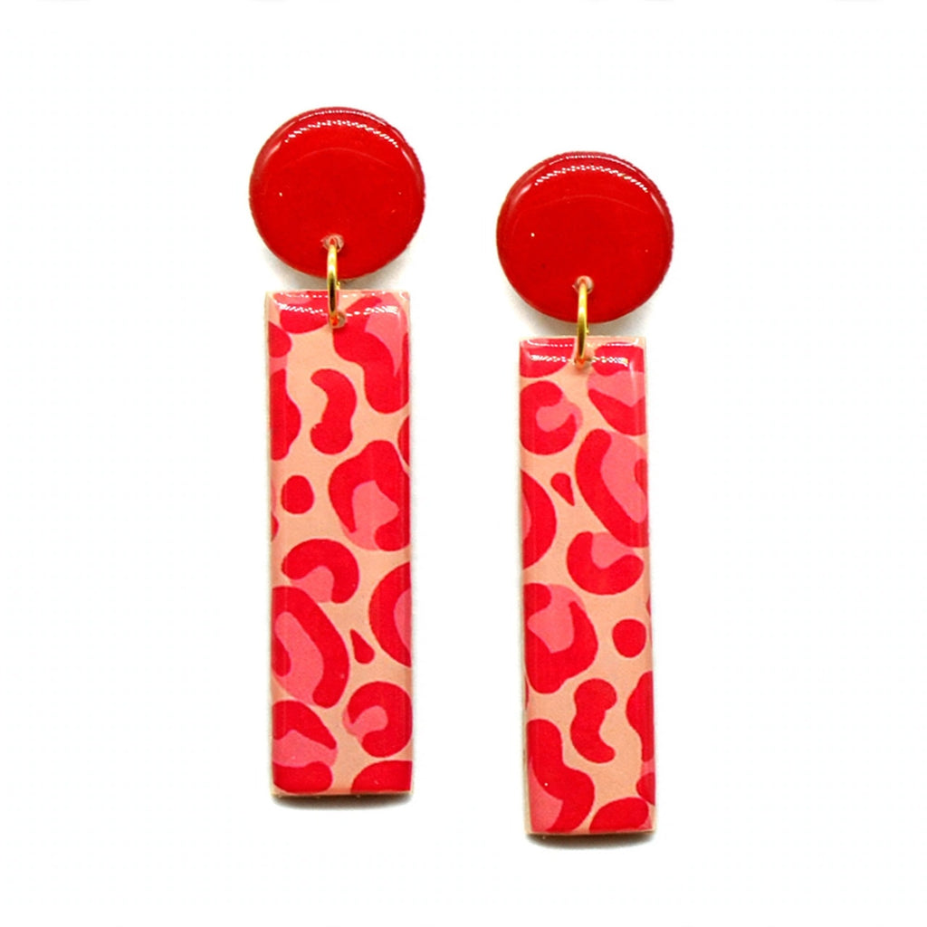 Boucles d'oreilles léopard rouge rectangle