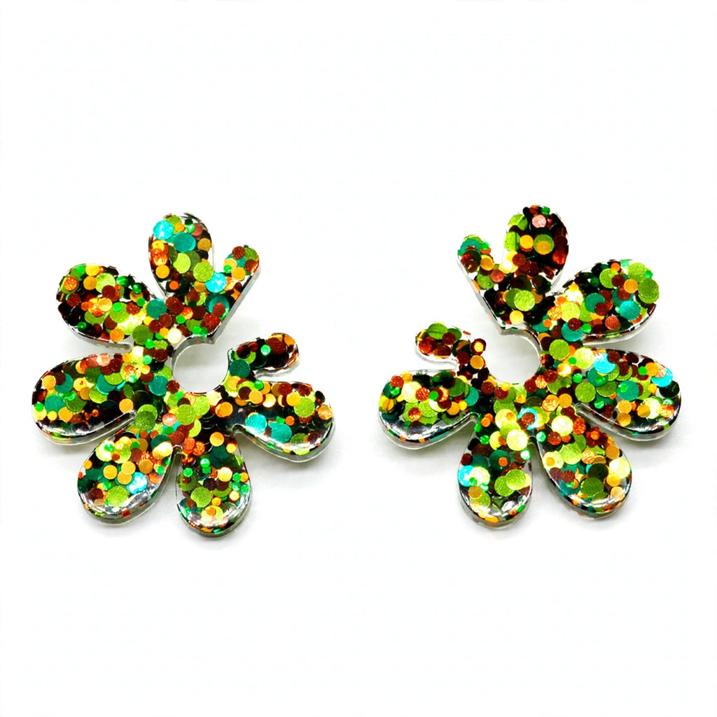 Boucles d'oreilles Marguerite pailletée verte