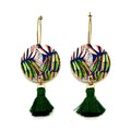Boucles d'oreilles pompon tropical en lin