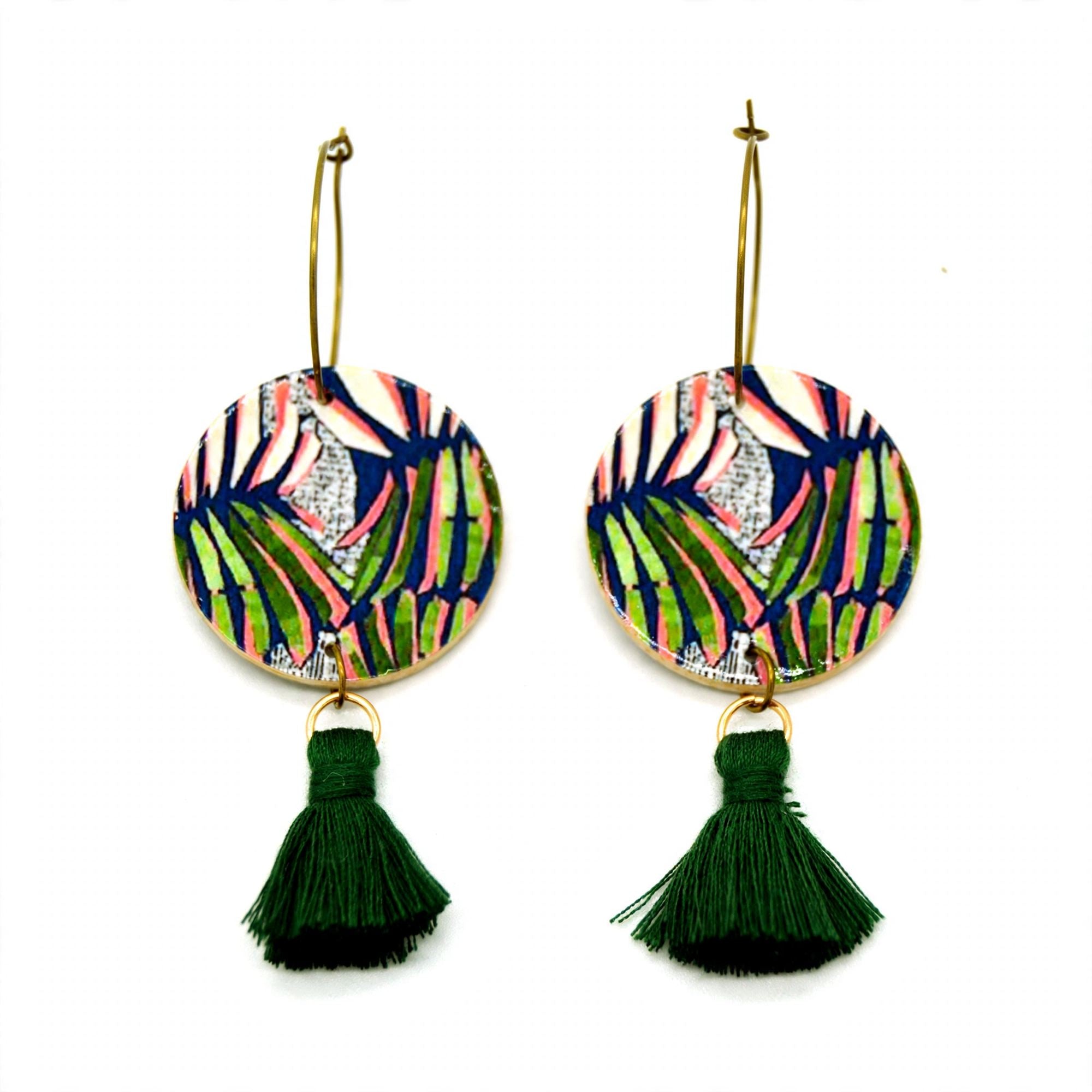 Boucles d'oreilles pompon tropical en lin