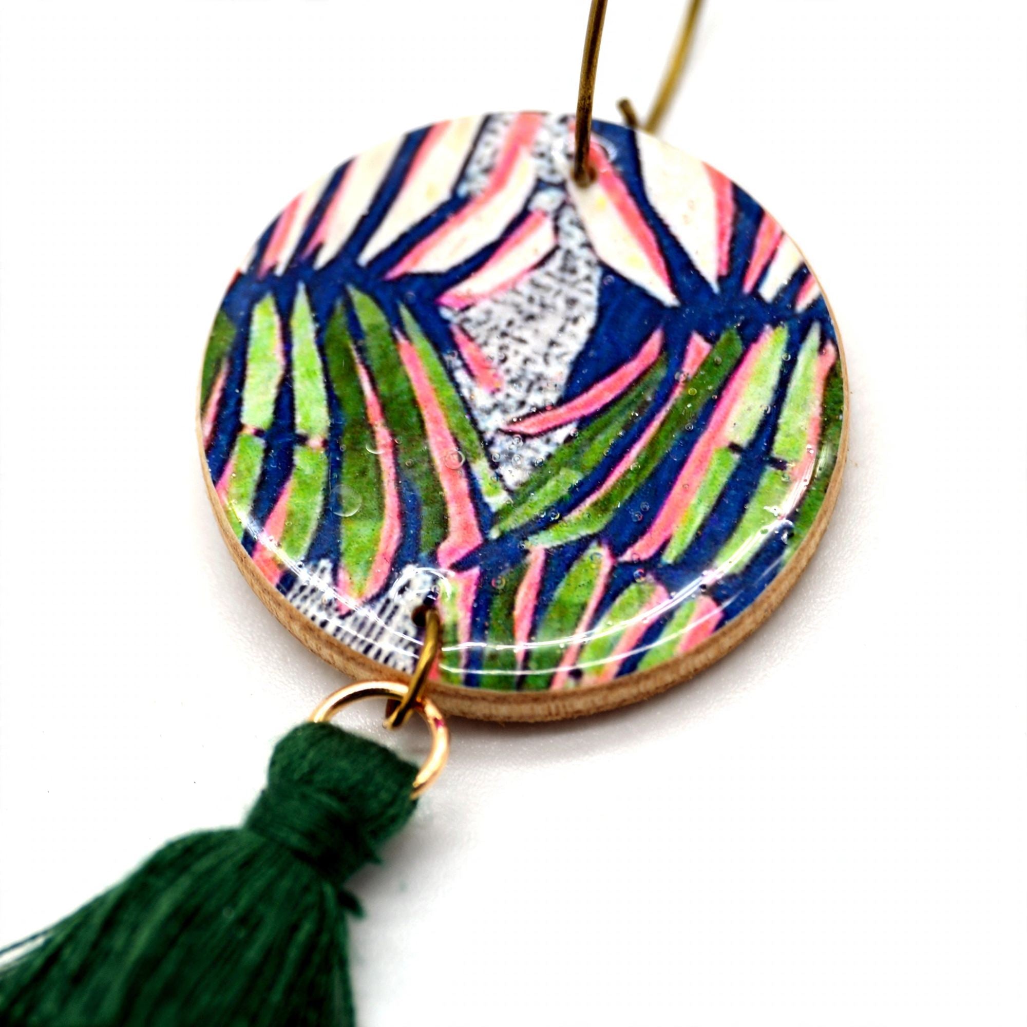 Boucles d'oreilles pompon tropical en lin
