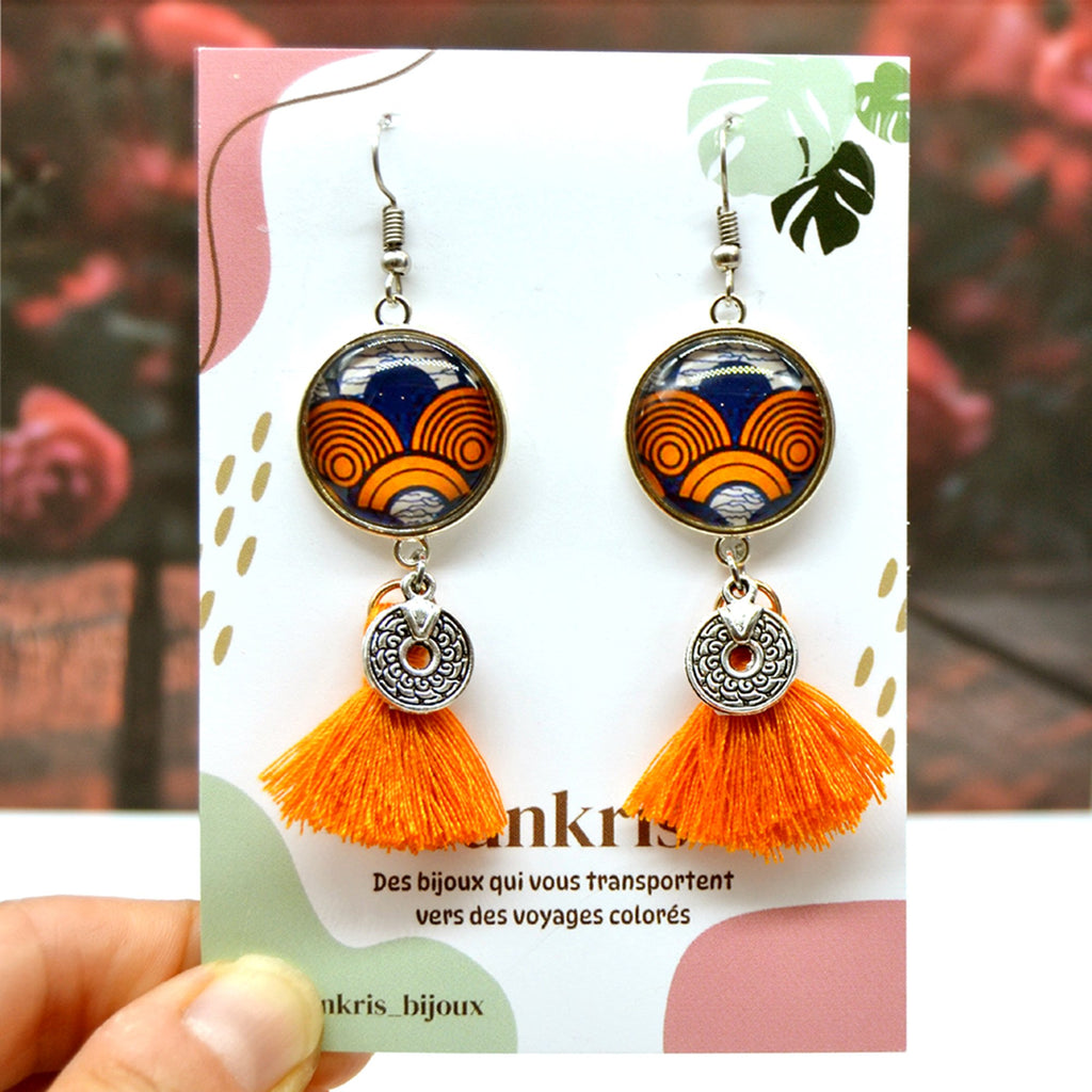 Boucles d'oreilles pompon wax orange