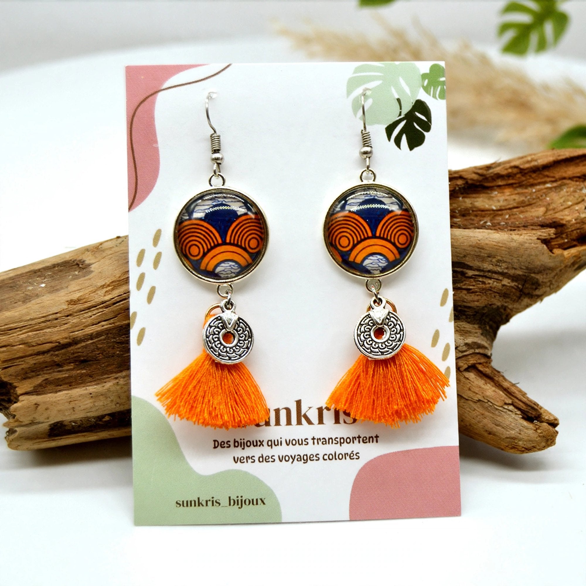 Boucles d'oreilles pompon wax orange