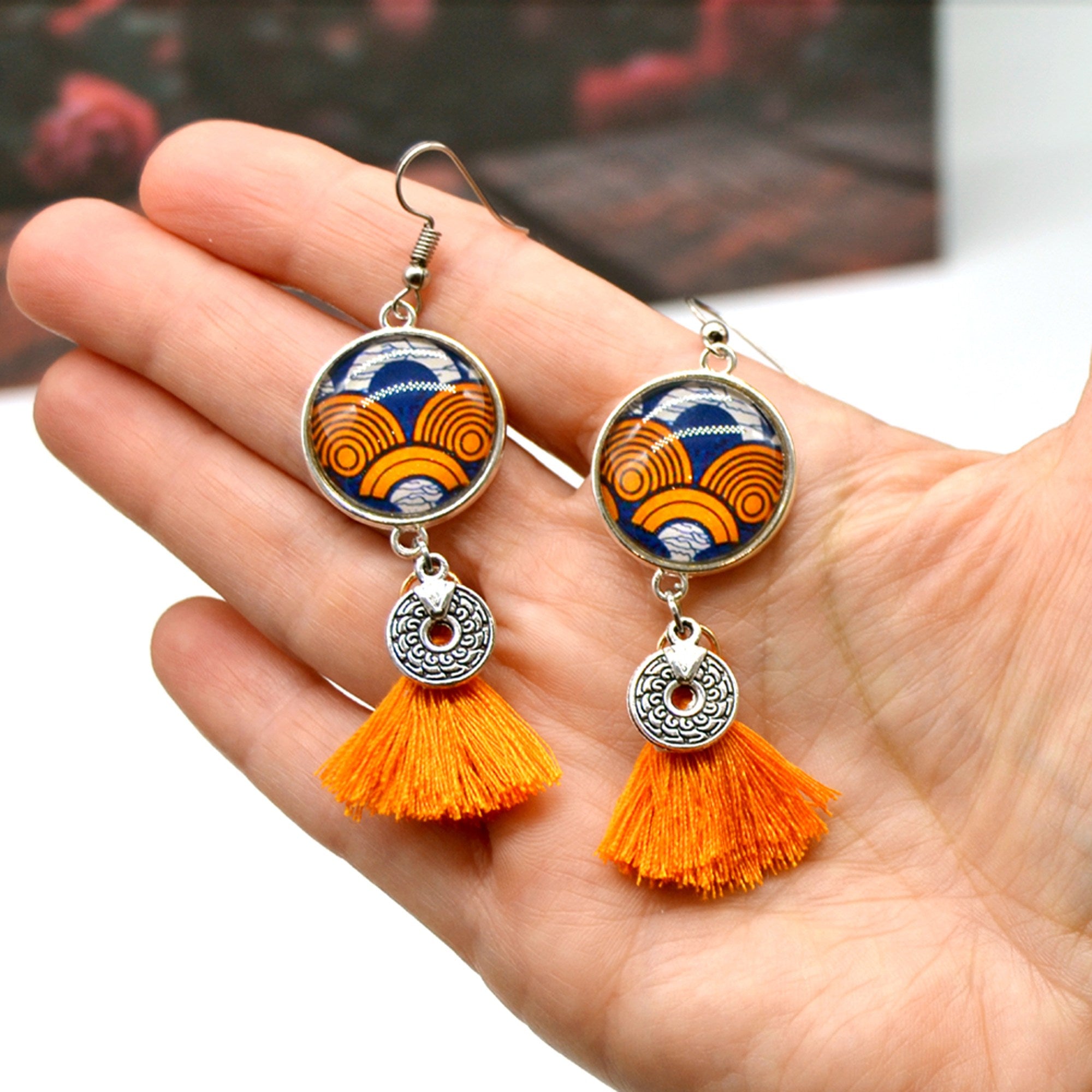 Boucles d'oreilles pompon wax orange