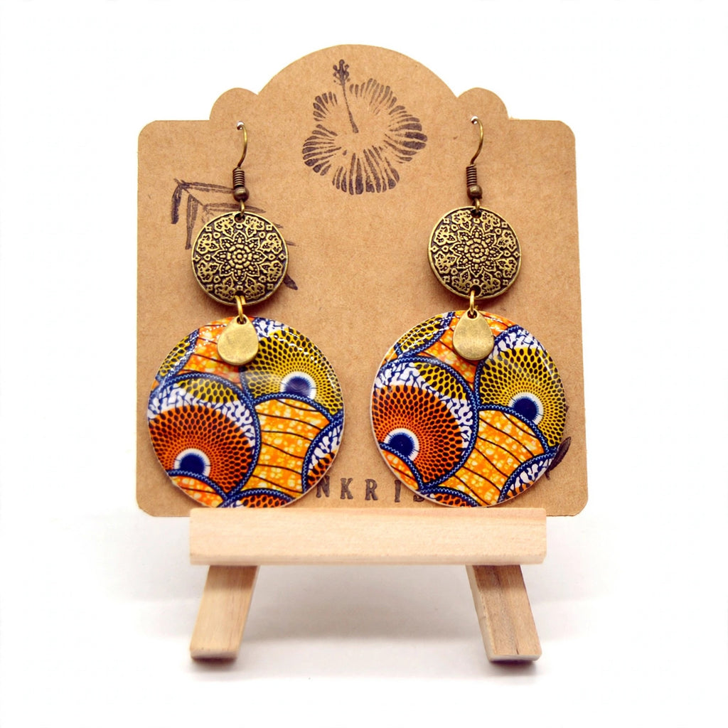 Boucles d'oreilles wax orange et bleu rondes