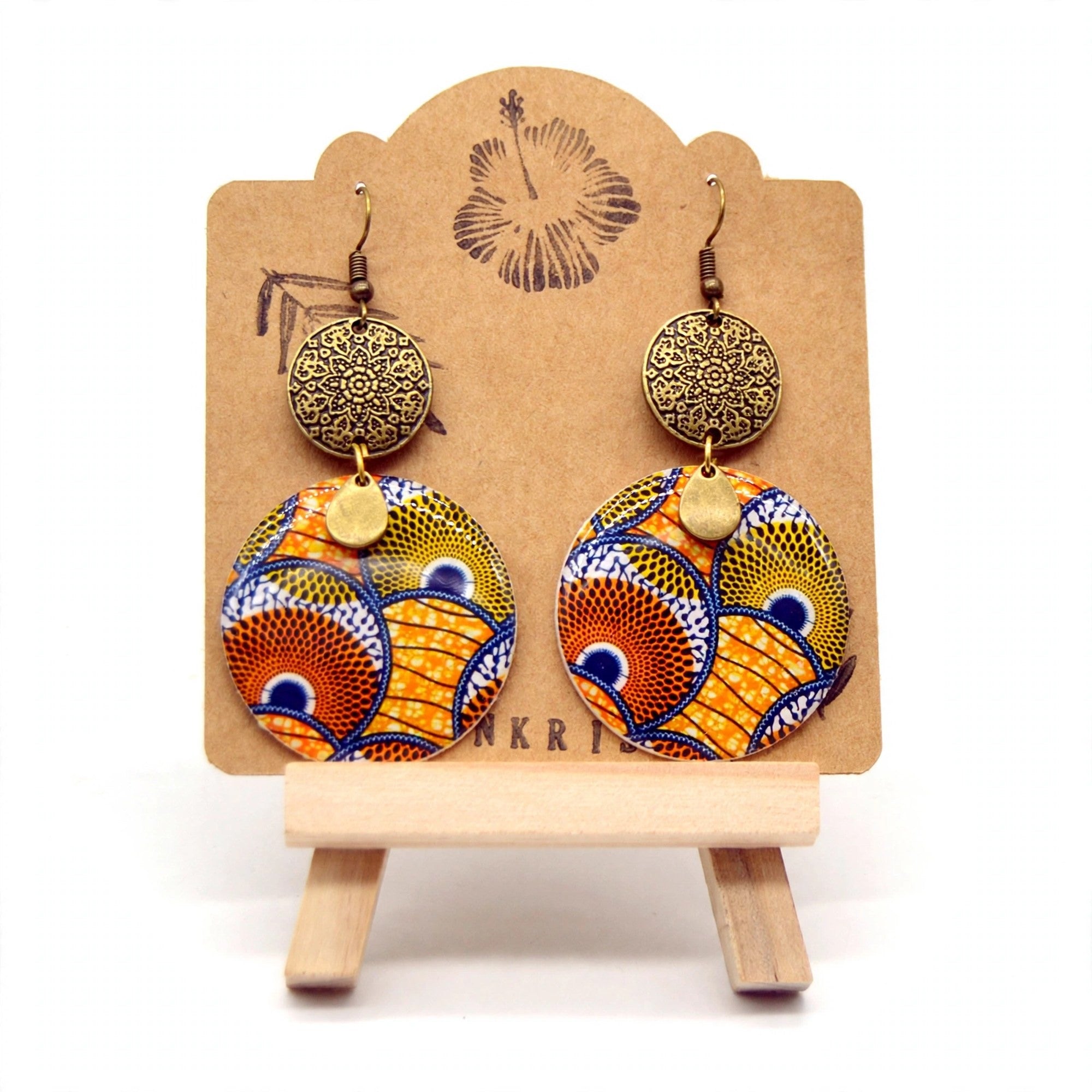 Boucles d'oreilles wax orange et bleu rondes