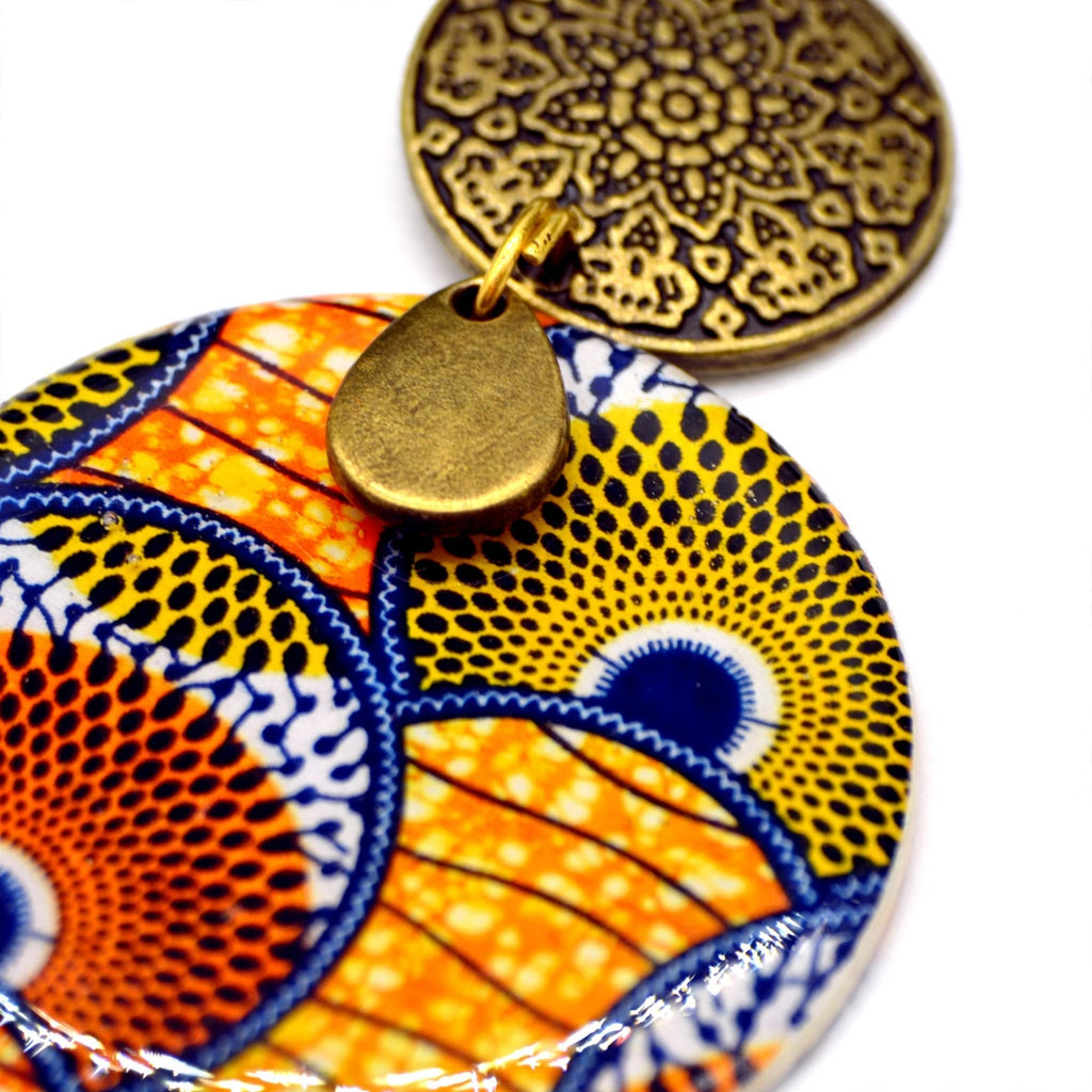 Boucles d'oreilles wax orange et bleu rondes