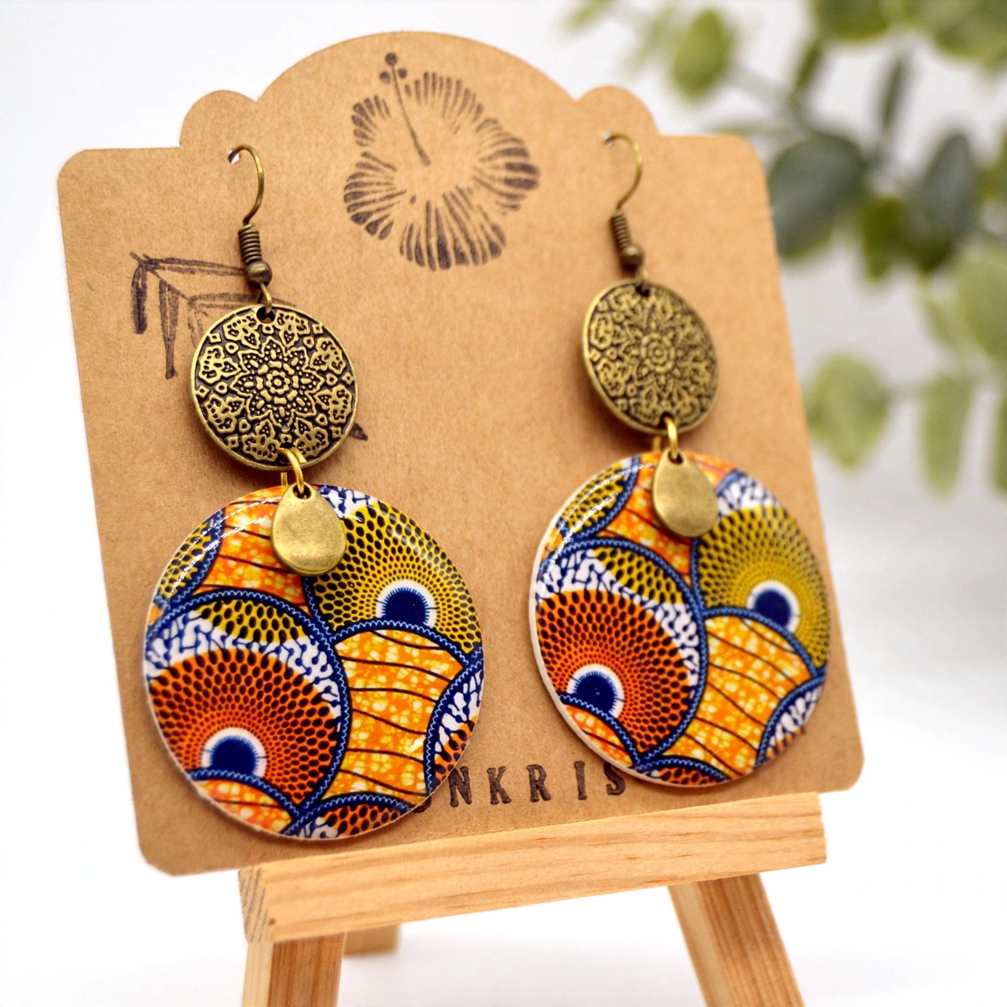 Boucles d'oreilles wax orange et bleu rondes
