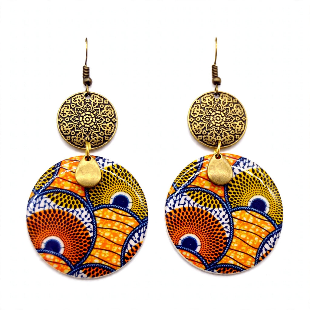 Boucles d'oreilles wax orange et bleu rondes