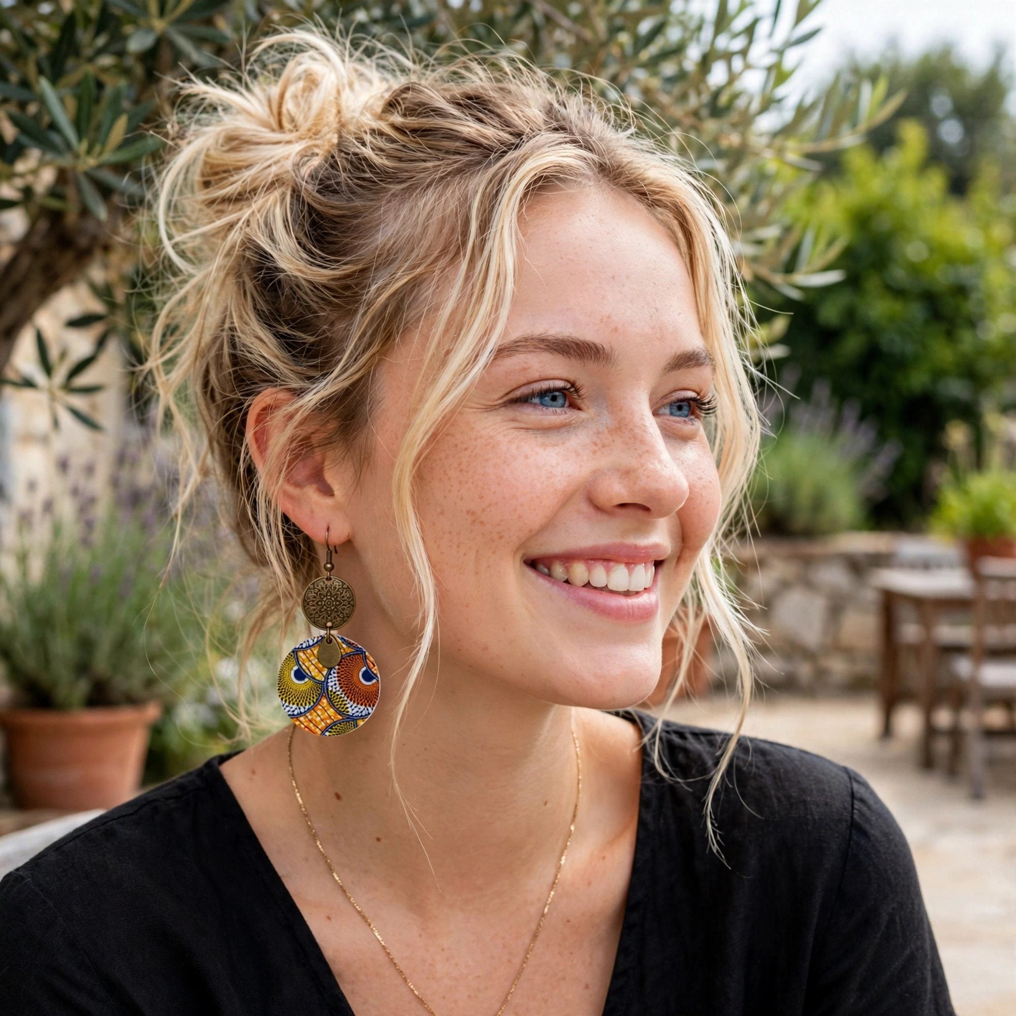 Boucles d'oreilles wax orange et bleu rondes