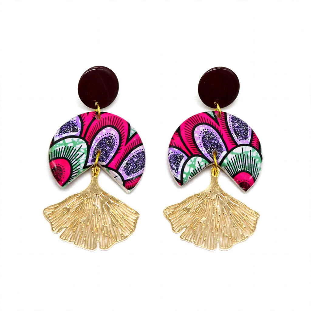 Boucles d'oreilles wax rose forme ginkgo