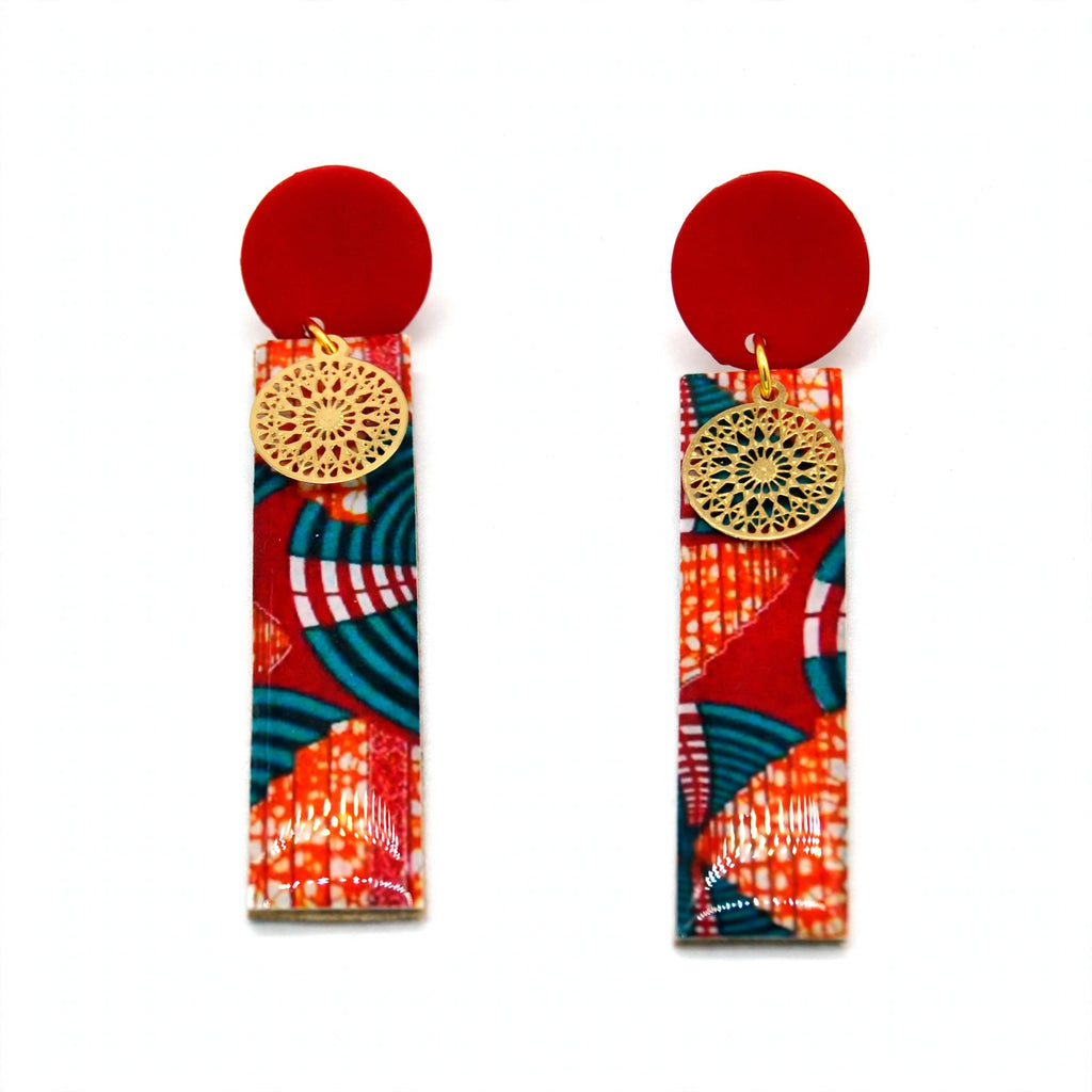 Boucles d'oreilles wax rouge rectangulaires